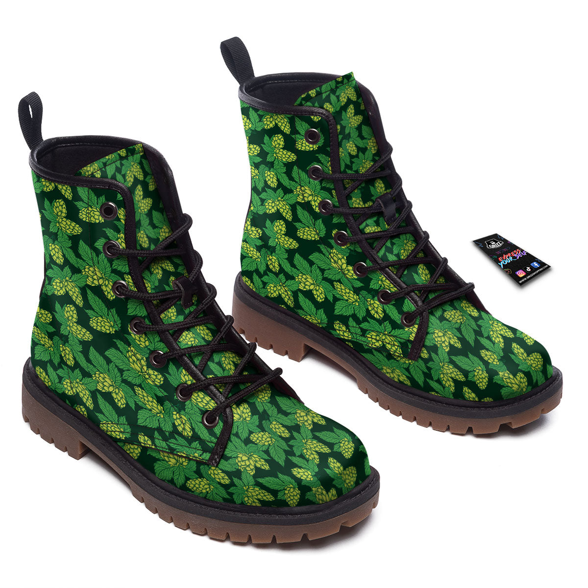 Hop Cone Green Print Pattern Work Boots-grizzshop