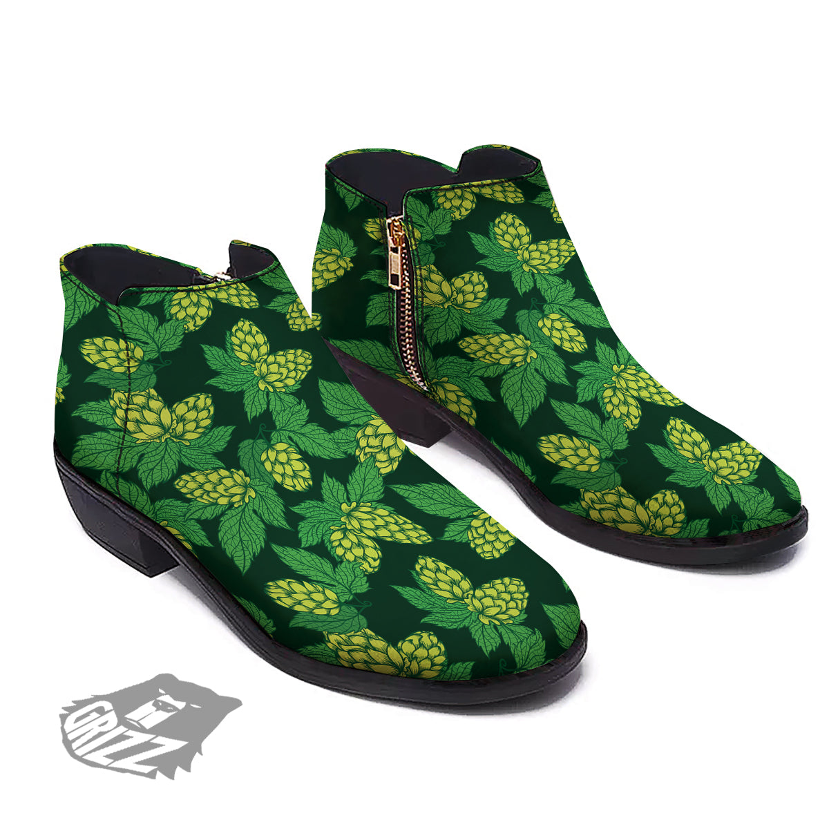 Hop Cone Vintage Print Pattern Ankle Boots-grizzshop