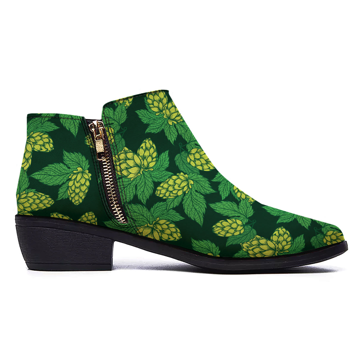 Hop Cone Vintage Print Pattern Ankle Boots-grizzshop