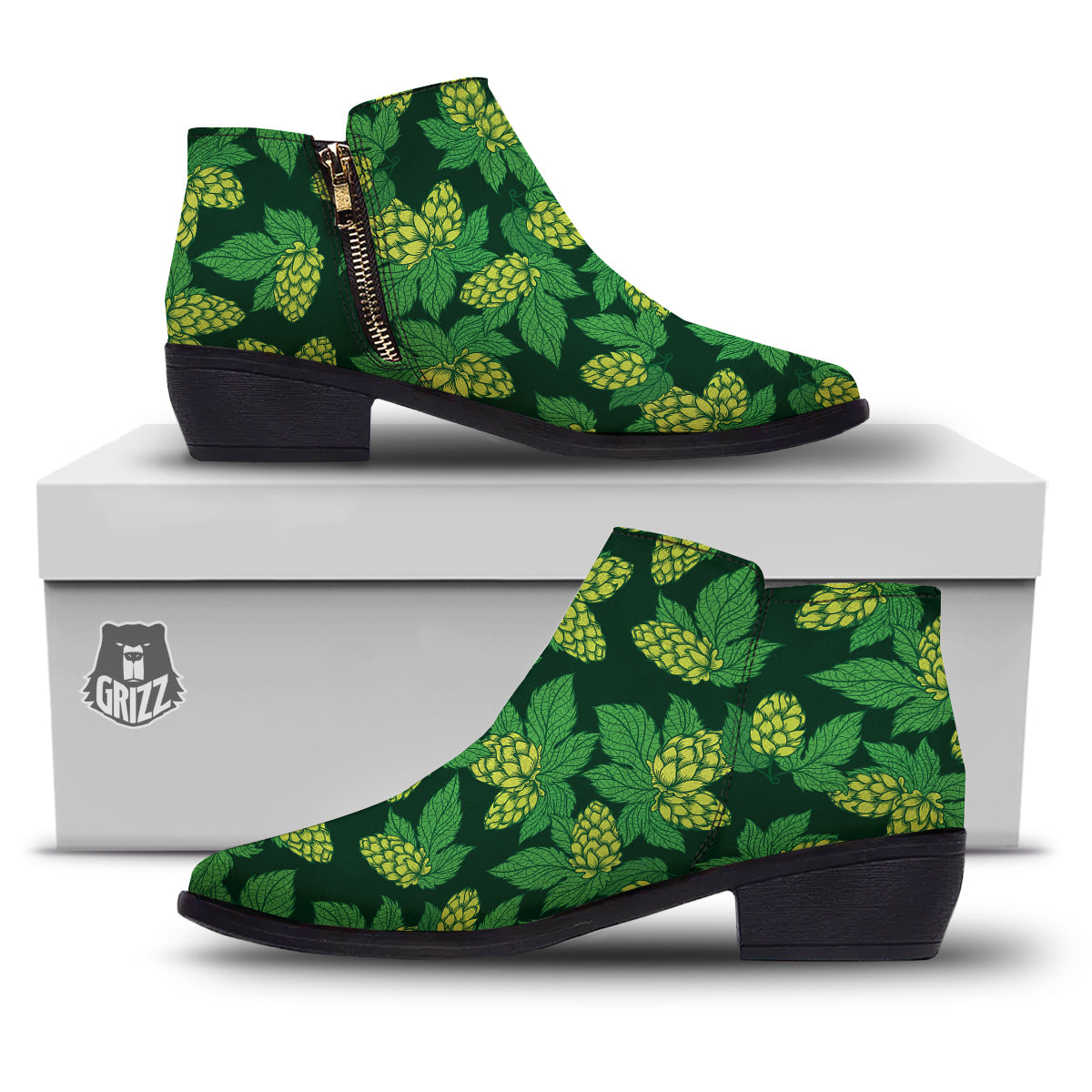 Hop Cone Vintage Print Pattern Ankle Boots-grizzshop