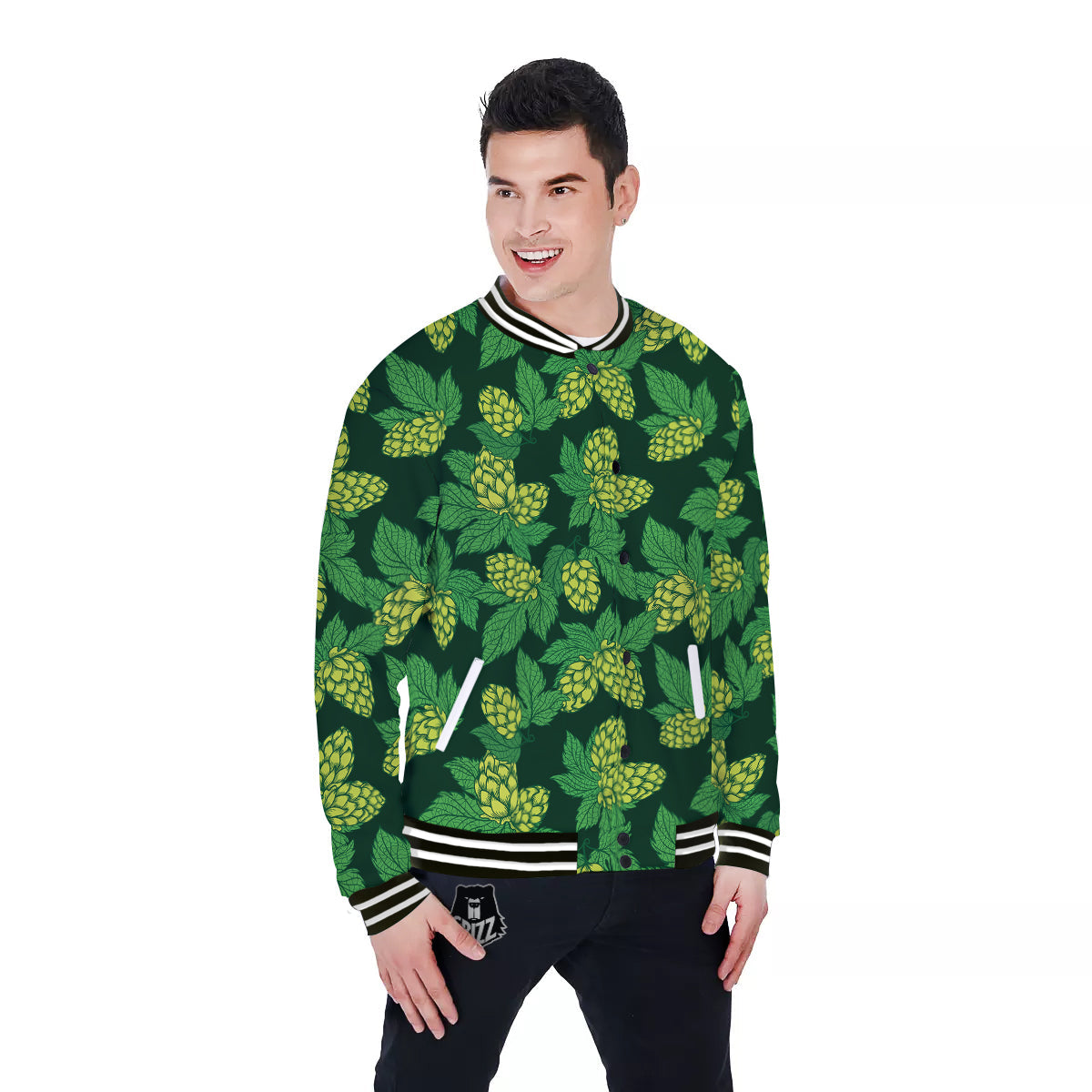 Hop Cone Vintage Print Pattern Baseball Jacket-grizzshop