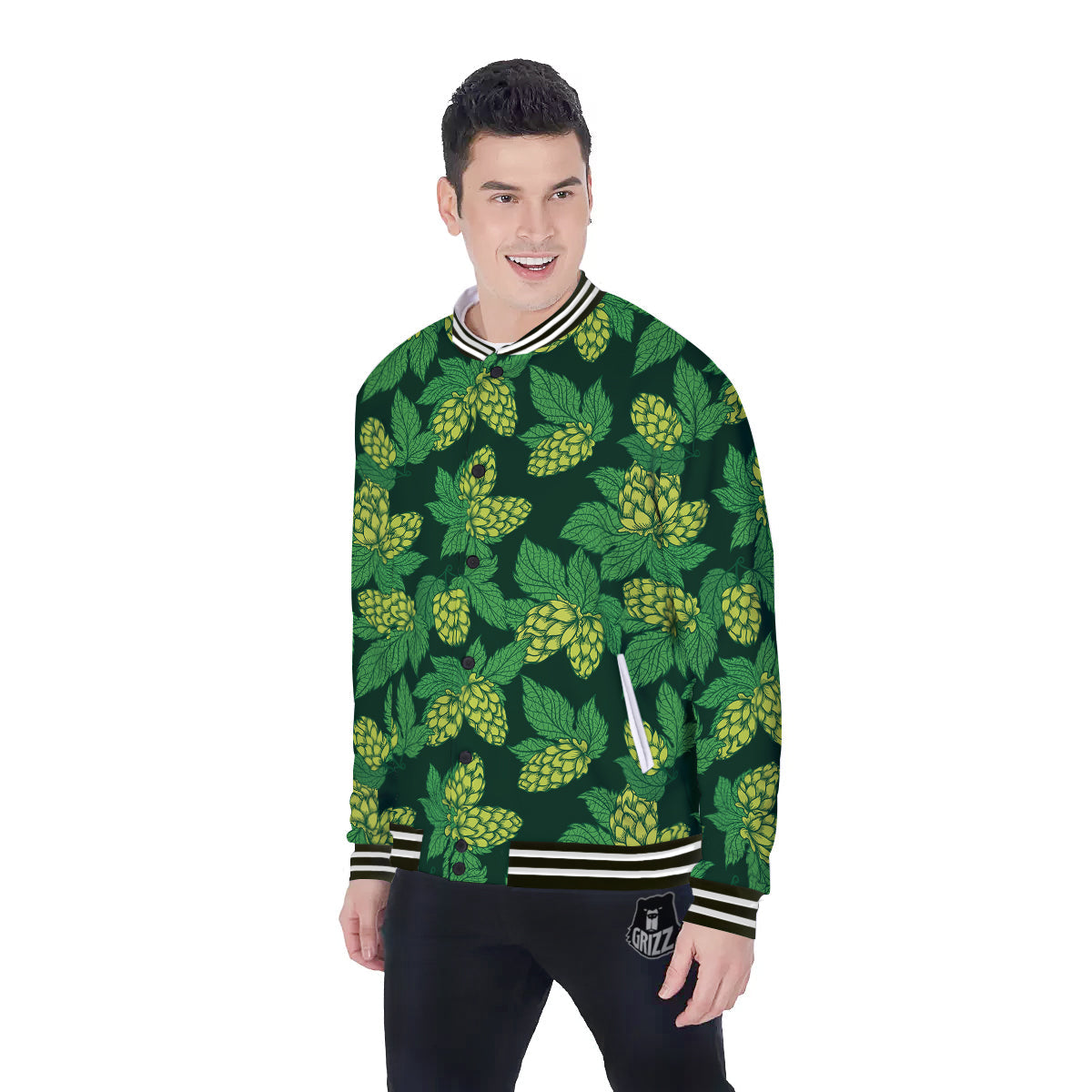 Hop Cone Vintage Print Pattern Baseball Jacket-grizzshop