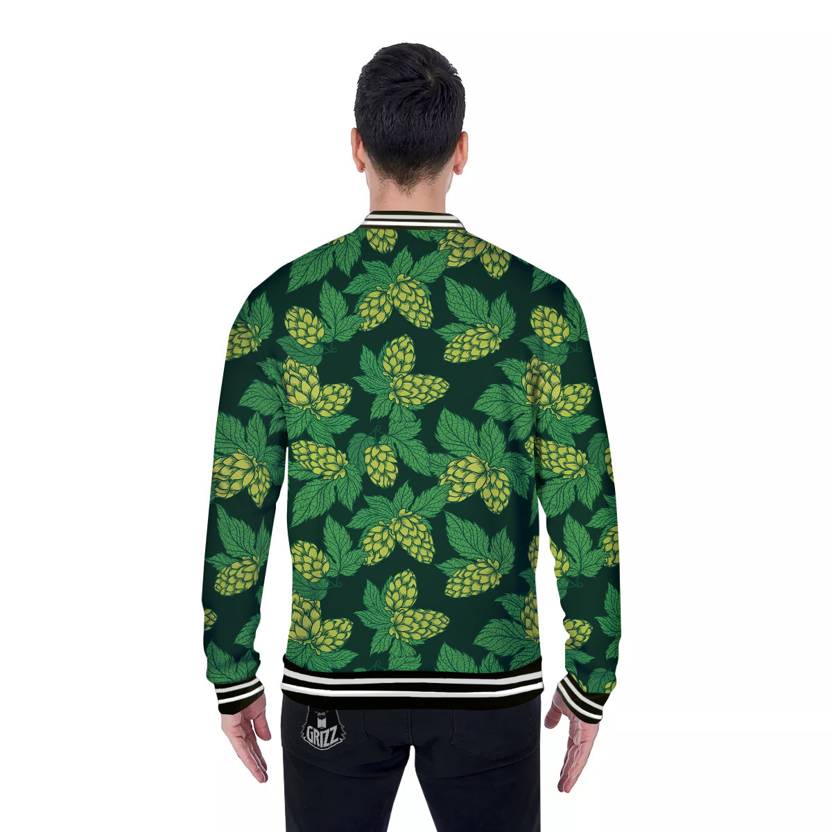 Hop Cone Vintage Print Pattern Baseball Jacket-grizzshop