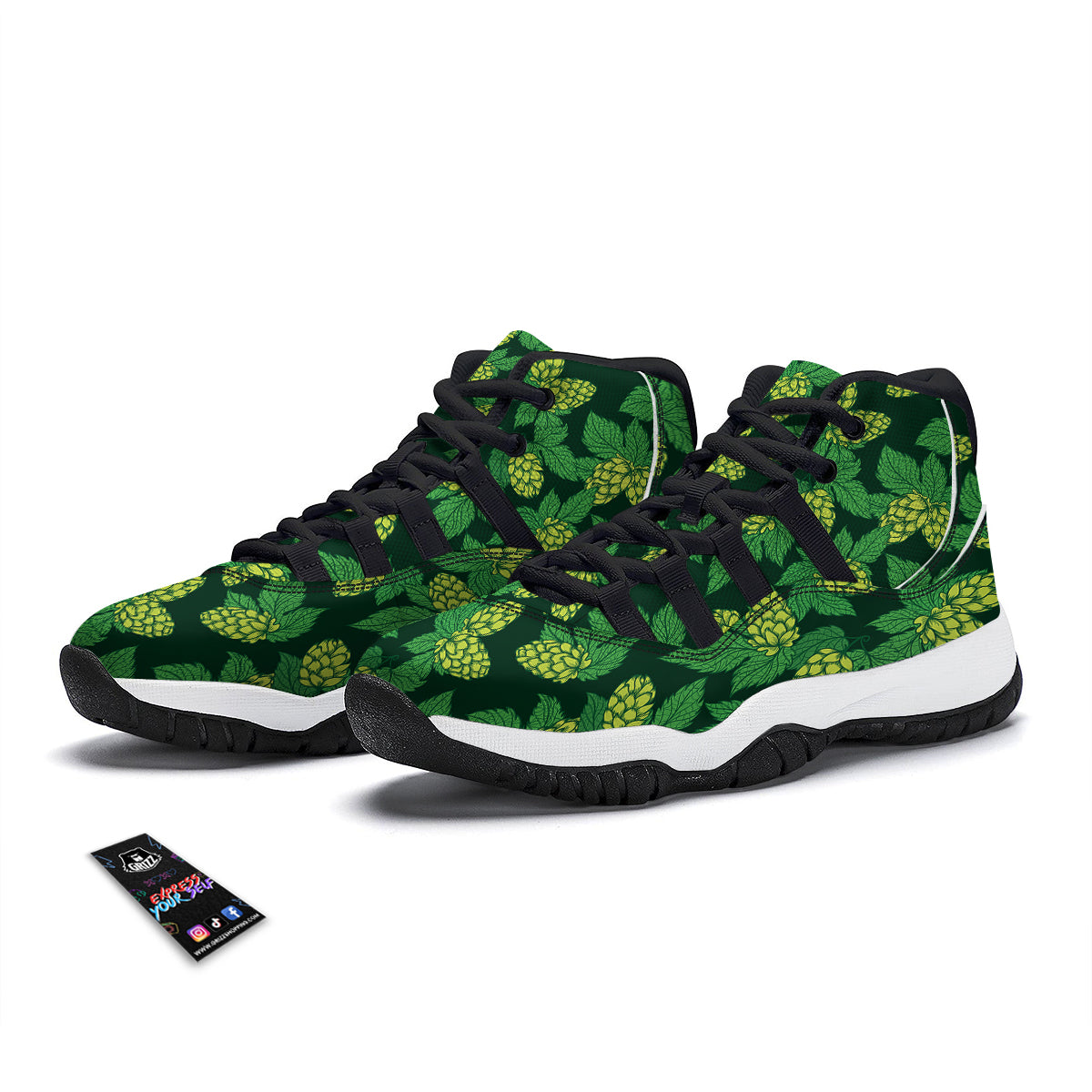 Hop Cone Vintage Print Pattern Black Bball Shoes-grizzshop