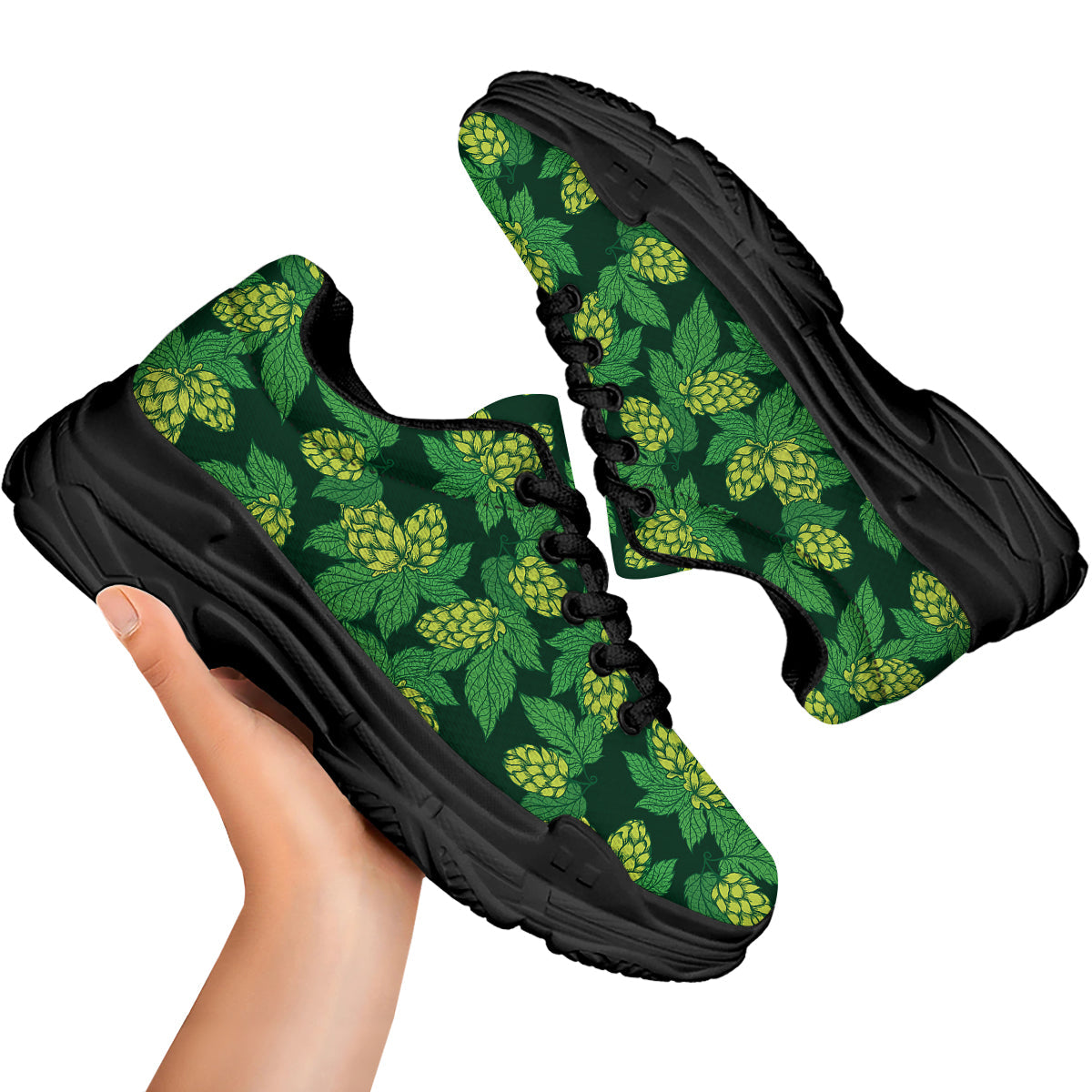 Hop Cone Vintage Print Pattern Black Chunky Shoes-grizzshop