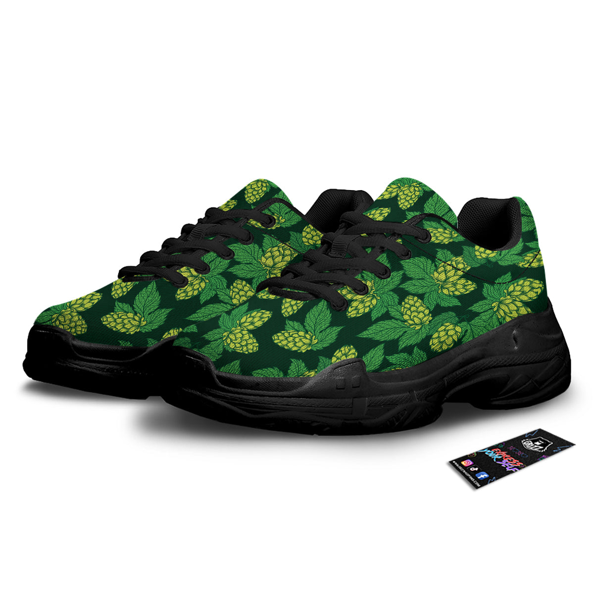 Hop Cone Vintage Print Pattern Black Chunky Shoes-grizzshop