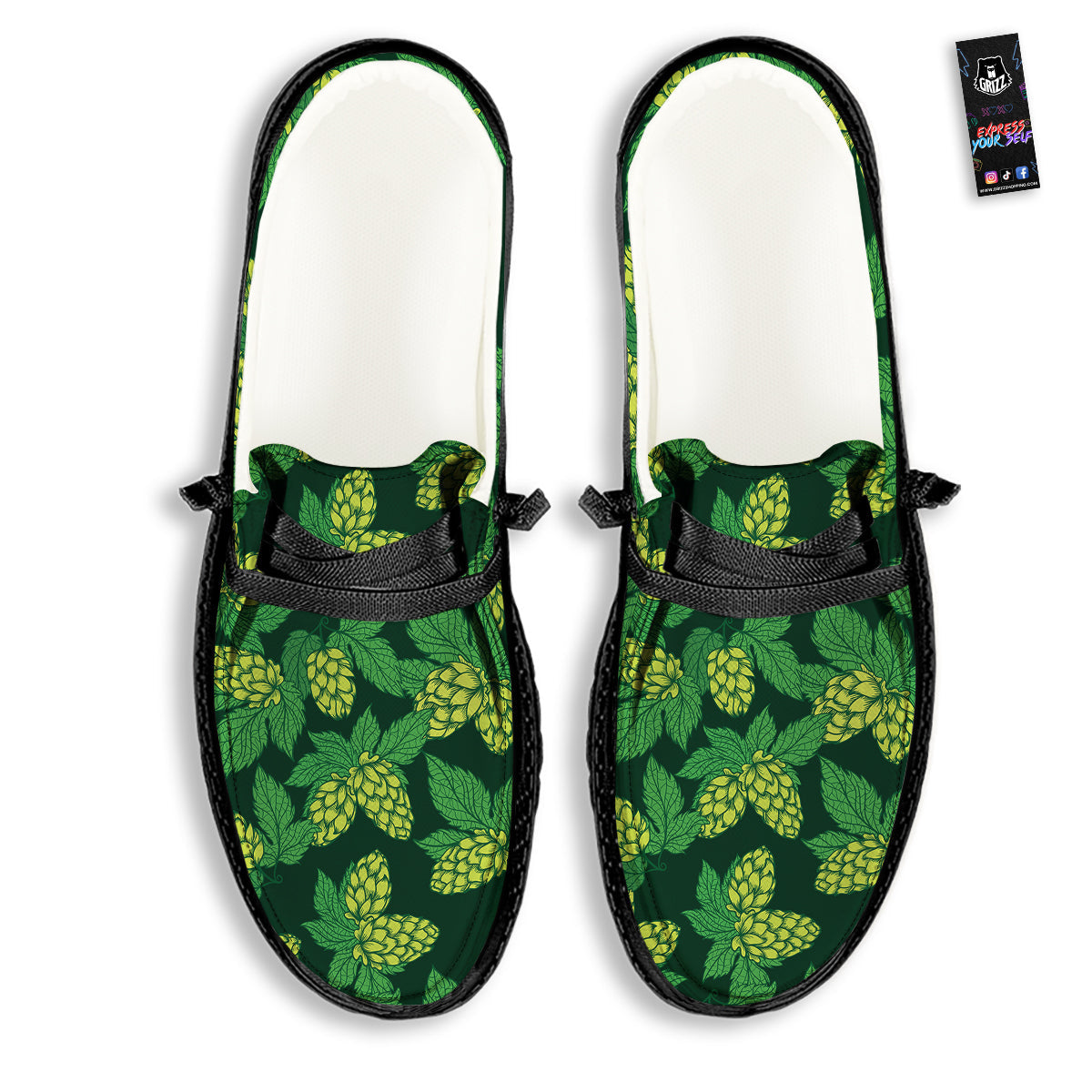 Hop Cone Vintage Print Pattern Black Loafers-grizzshop