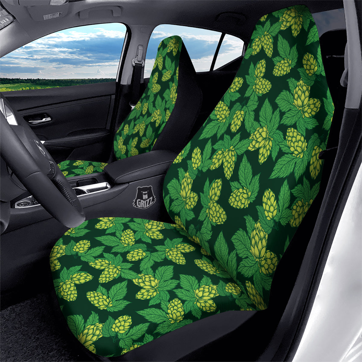 Hop Cone Vintage Print Pattern Car Seat Covers-grizzshop