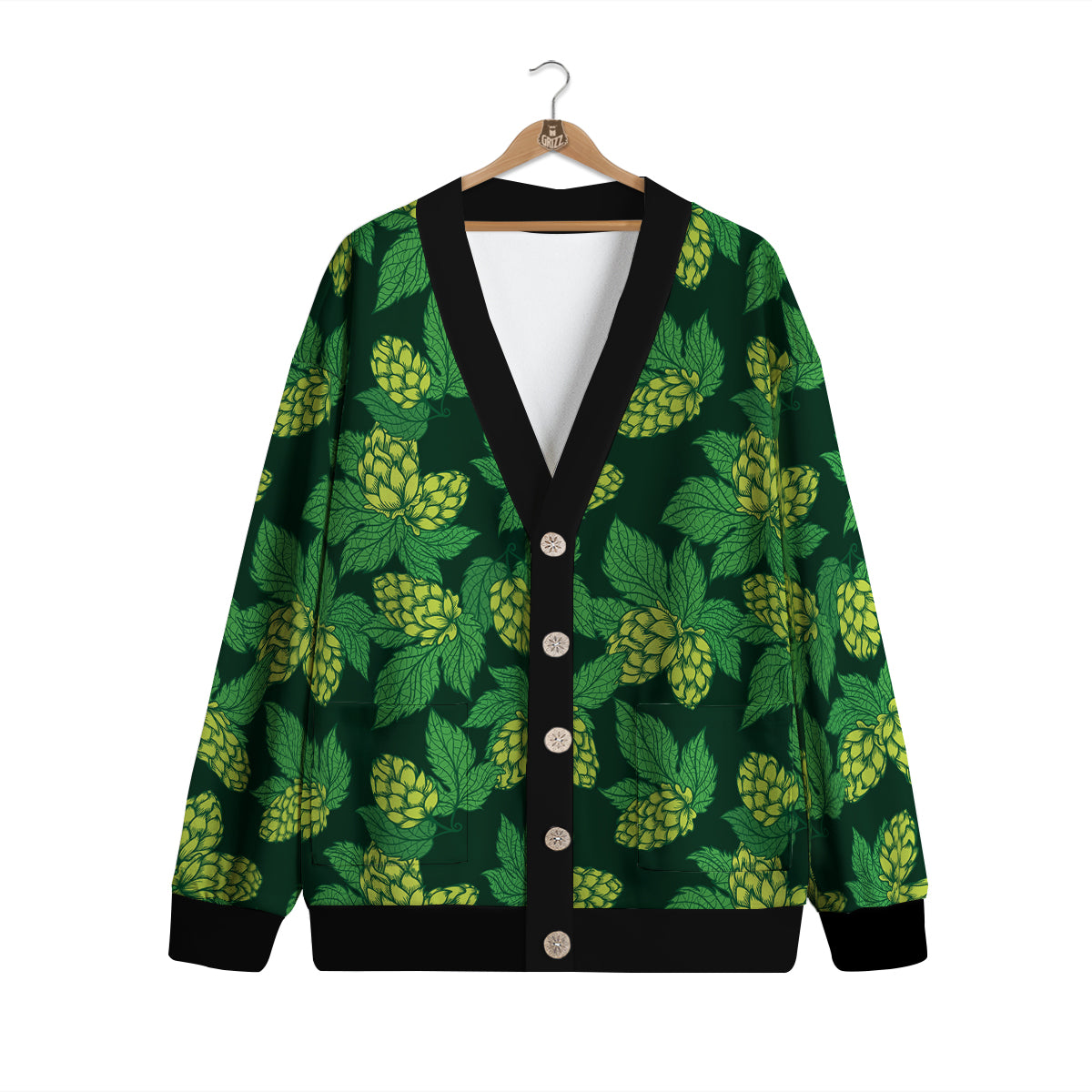 Hop Cone Vintage Print Pattern Cardigan-grizzshop