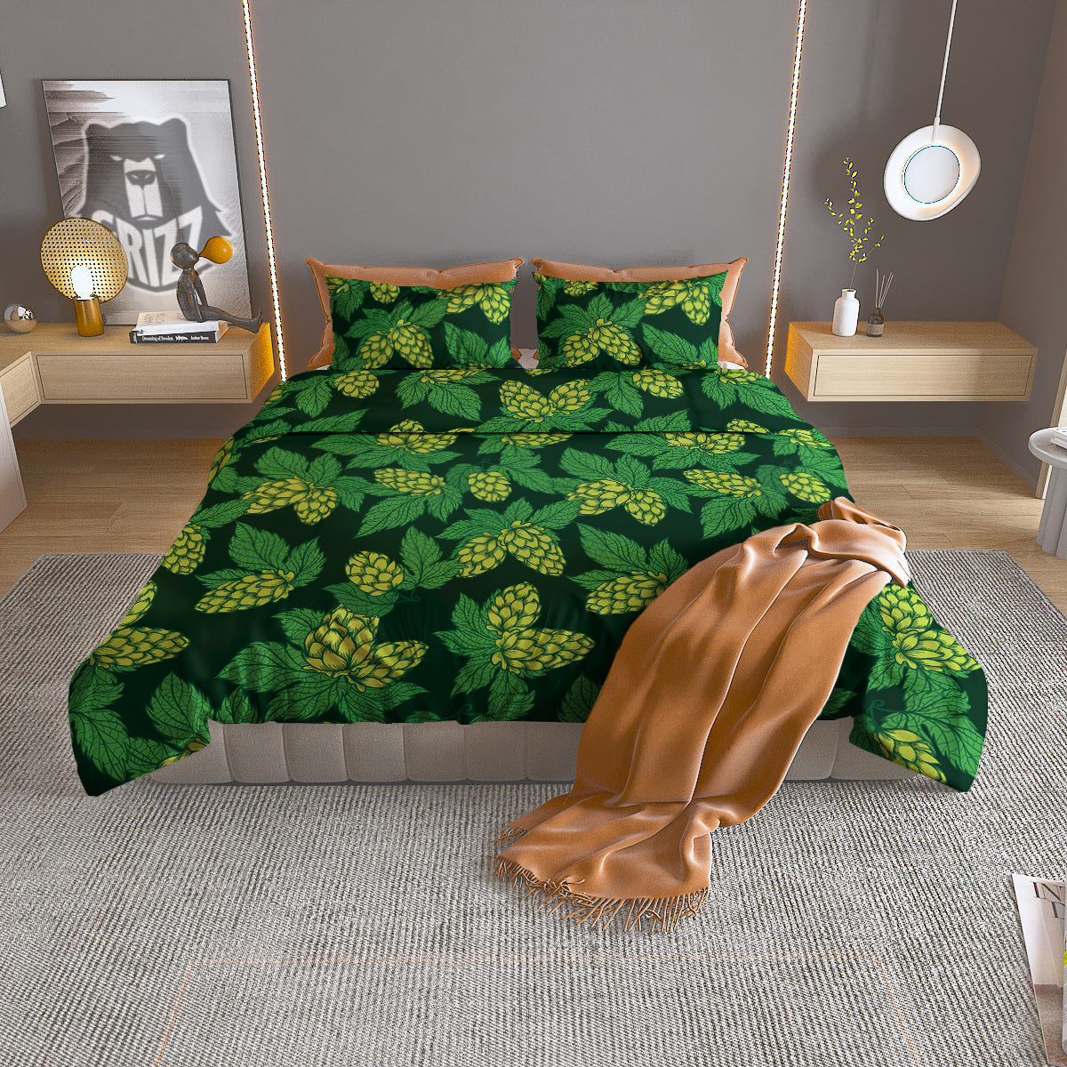 Hop Cone Vintage Print Pattern Duvet Cover Bedding Set