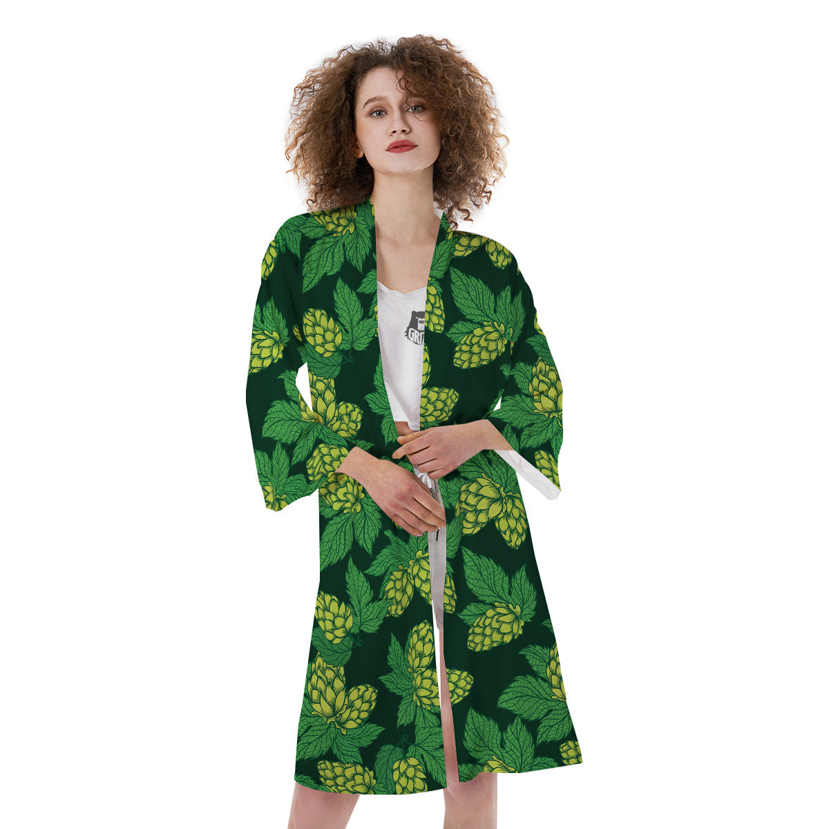 Hop Cone Vintage Print Pattern Kimono-grizzshop