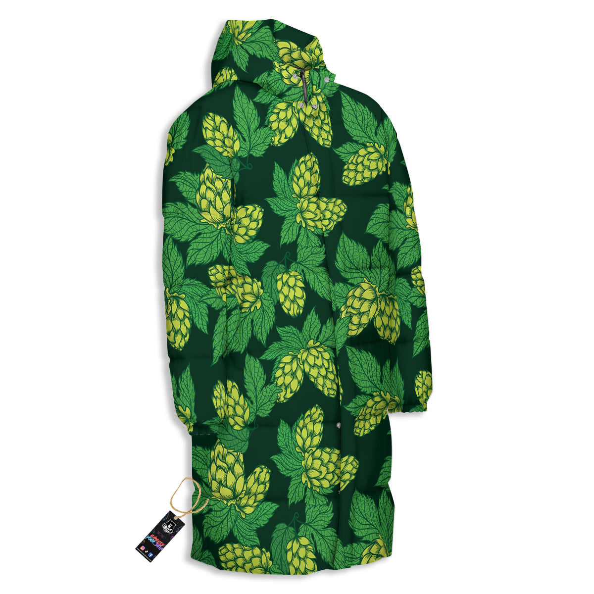 Hop Cone Vintage Print Pattern Long Down Jacket-grizzshop