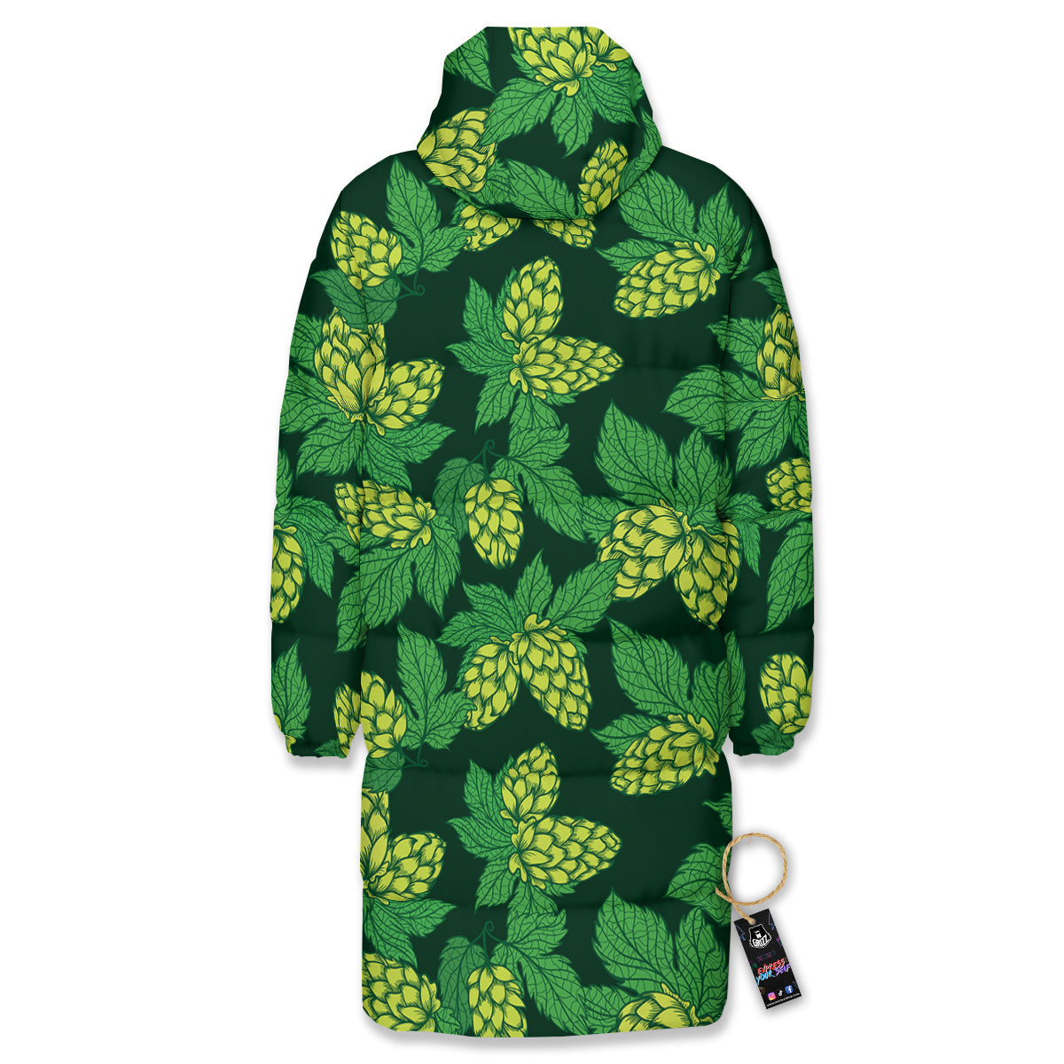 Hop Cone Vintage Print Pattern Long Down Jacket-grizzshop