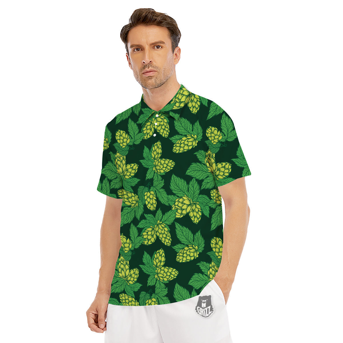 Hop Cone Vintage Print Pattern Men's Golf Shirts-grizzshop