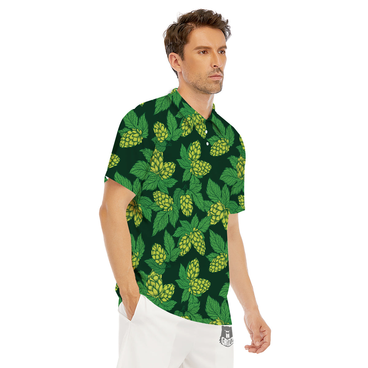 Hop Cone Vintage Print Pattern Men's Golf Shirts-grizzshop