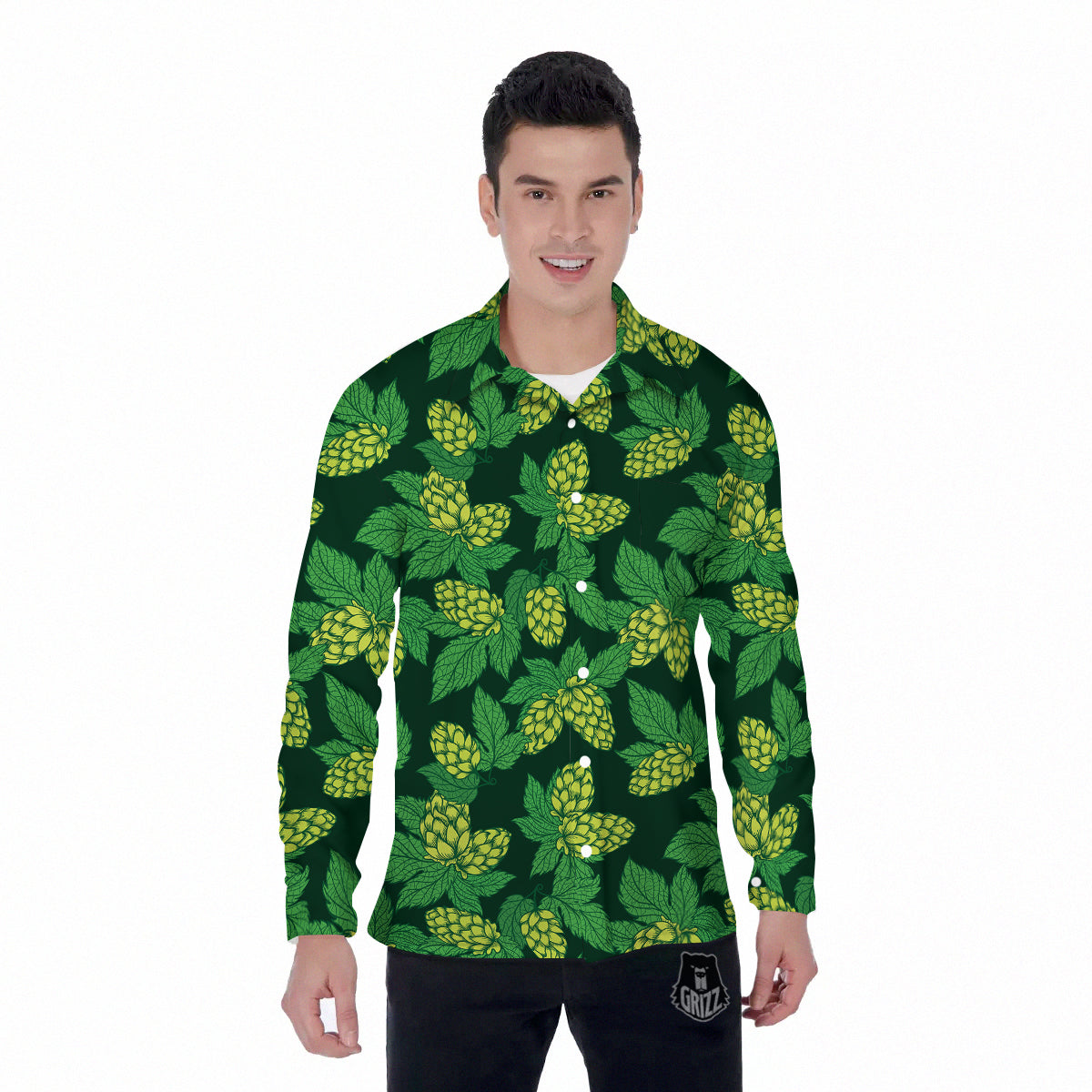 Hop Cone Vintage Print Pattern Men's Long Sleeve Shirts-grizzshop