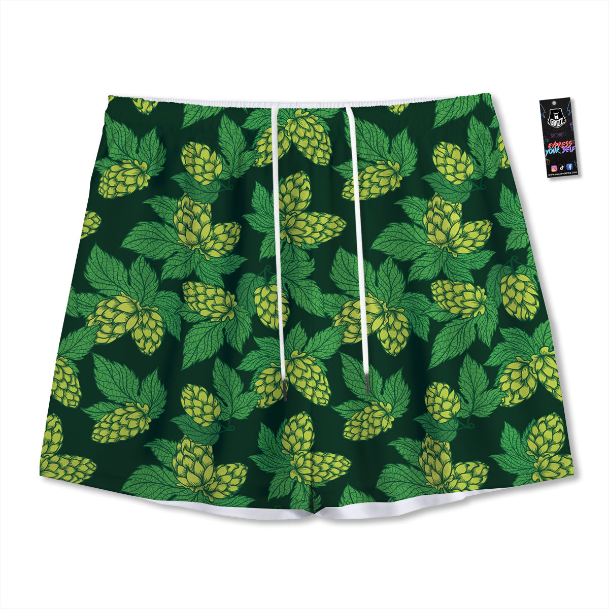 Hop Cone Vintage Print Pattern Mesh Shorts