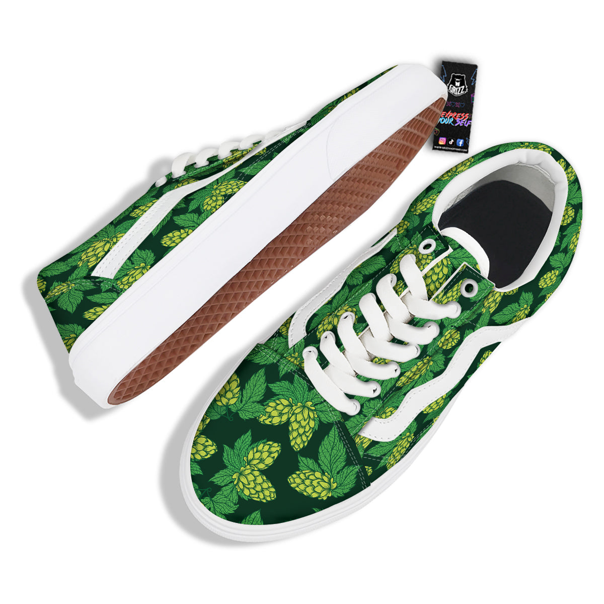 Hop Cone Vintage Print Pattern Skate Shoes-grizzshop