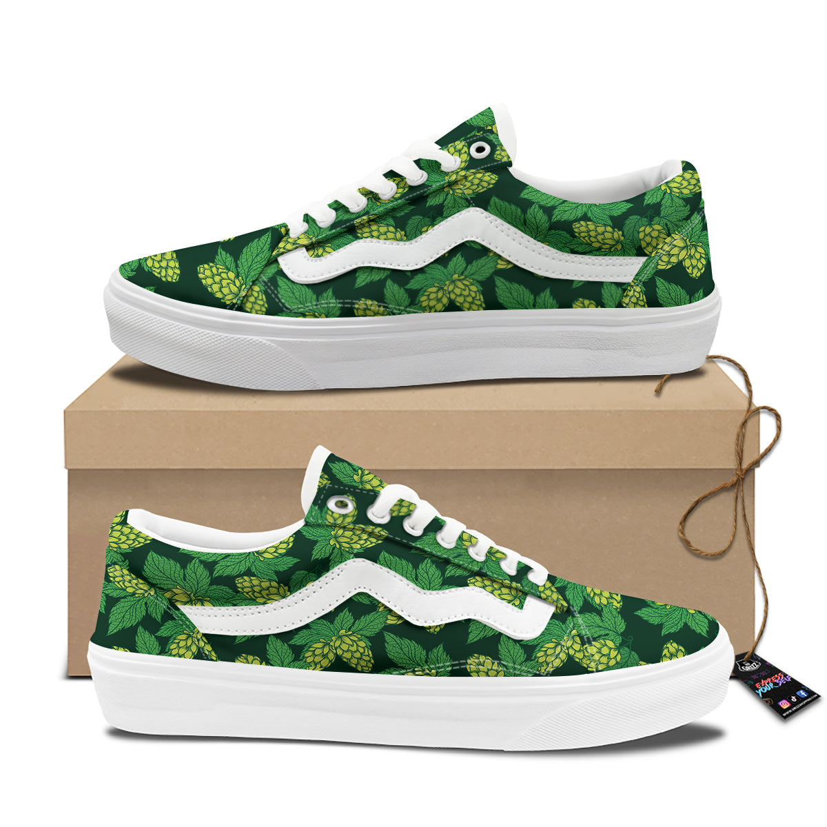 Hop Cone Vintage Print Pattern Skate Shoes-grizzshop