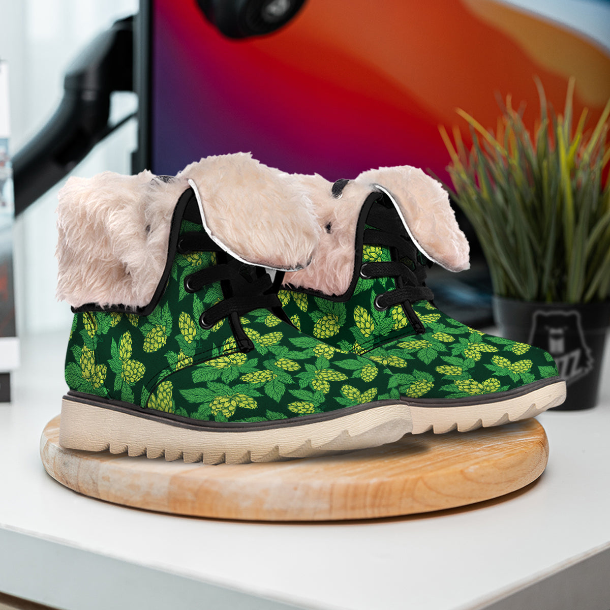 Hop Cone Vintage Print Pattern Snow Boots-grizzshop