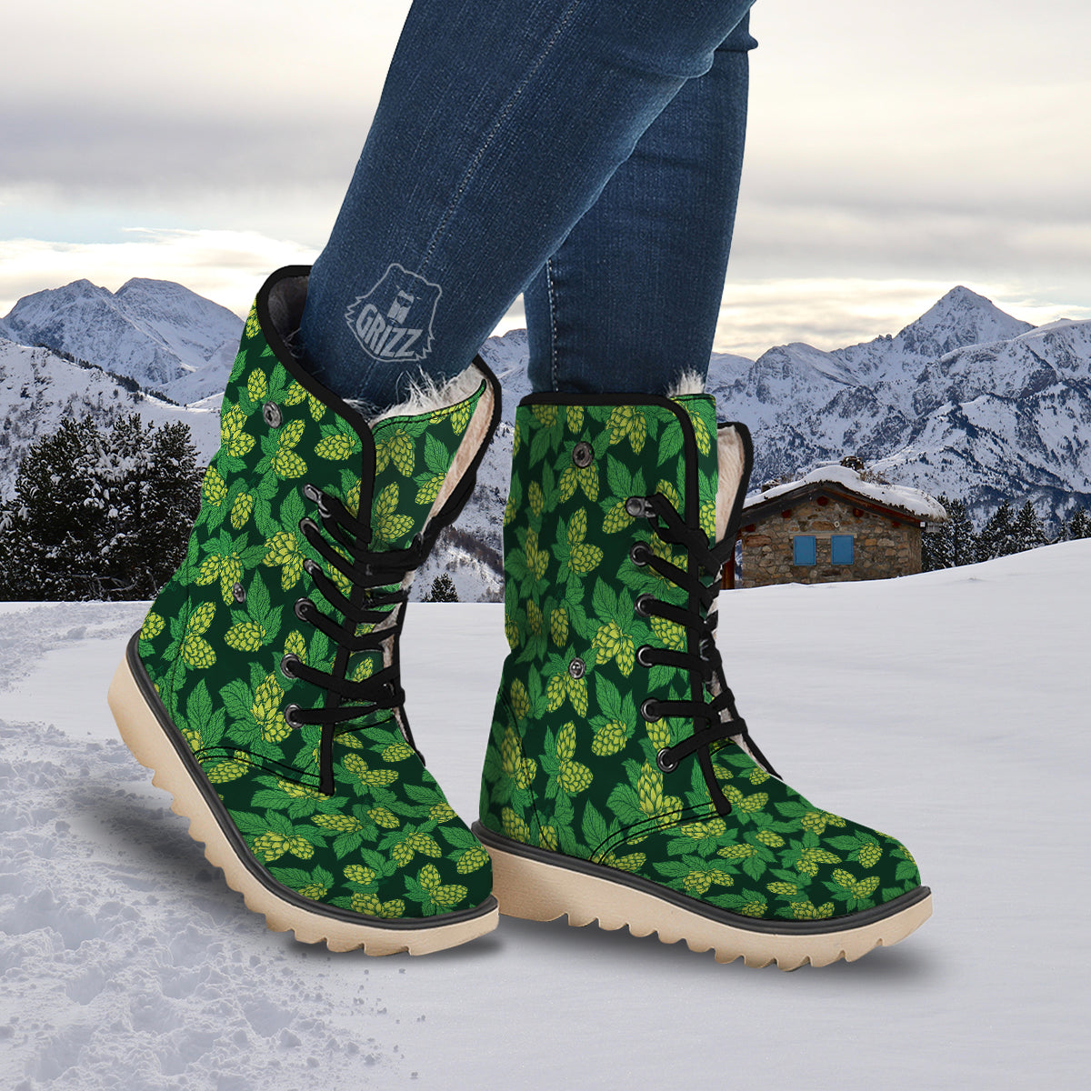 Hop Cone Vintage Print Pattern Snow Boots-grizzshop