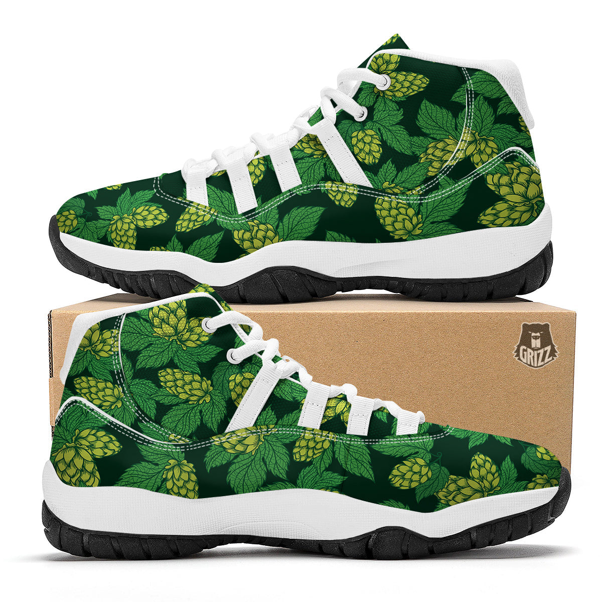 Hop Cone Vintage Print Pattern White Bball Shoes-grizzshop