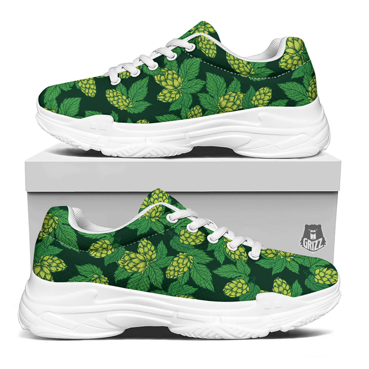 Hop Cone Vintage Print Pattern White Chunky Shoes-grizzshop