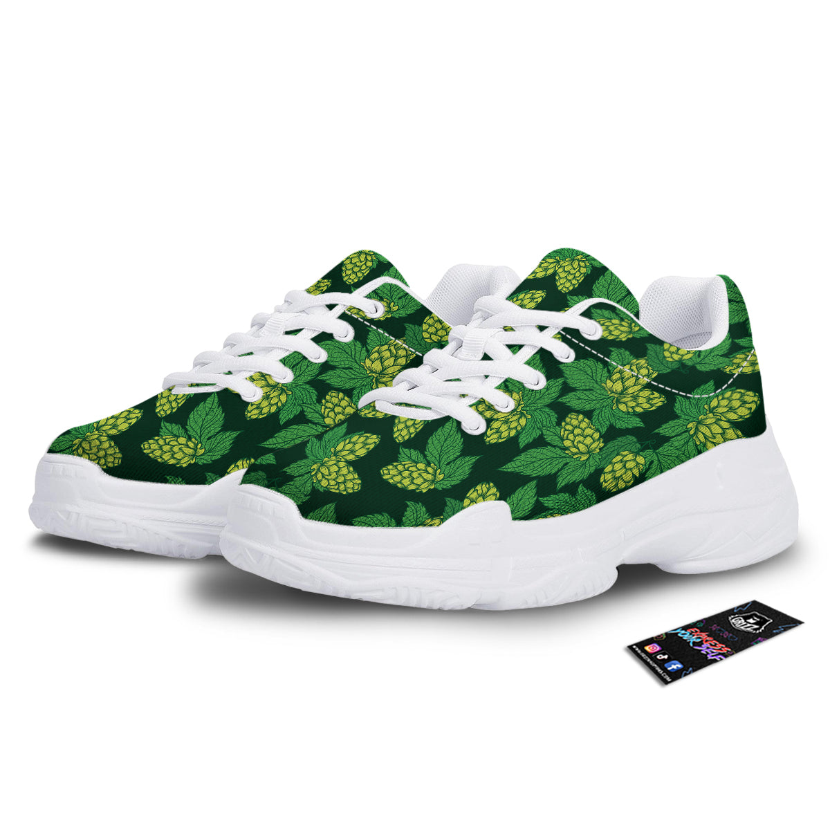 Hop Cone Vintage Print Pattern White Chunky Shoes-grizzshop