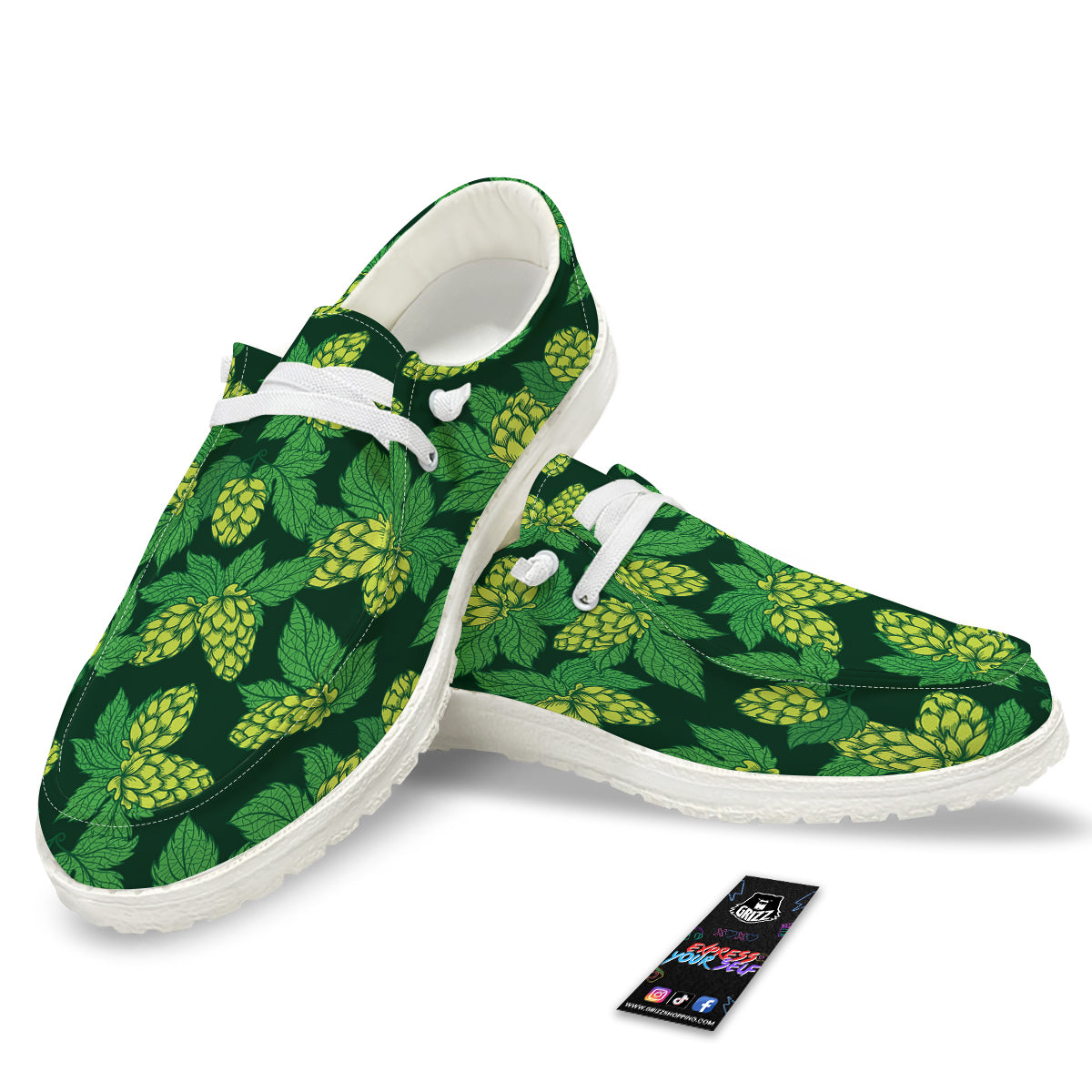 Hop Cone Vintage Print Pattern White Loafers-grizzshop