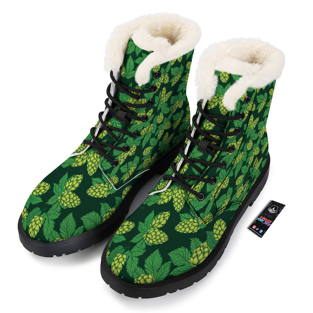 Hop Cone Vintage Print Pattern Winter Boots-grizzshop