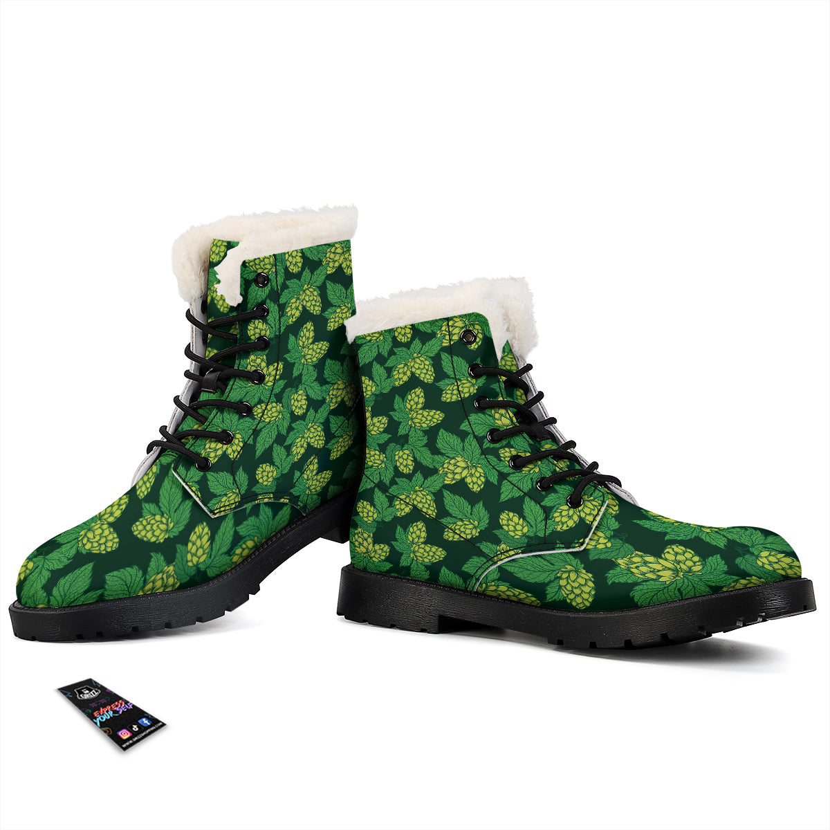 Hop Cone Vintage Print Pattern Winter Boots-grizzshop