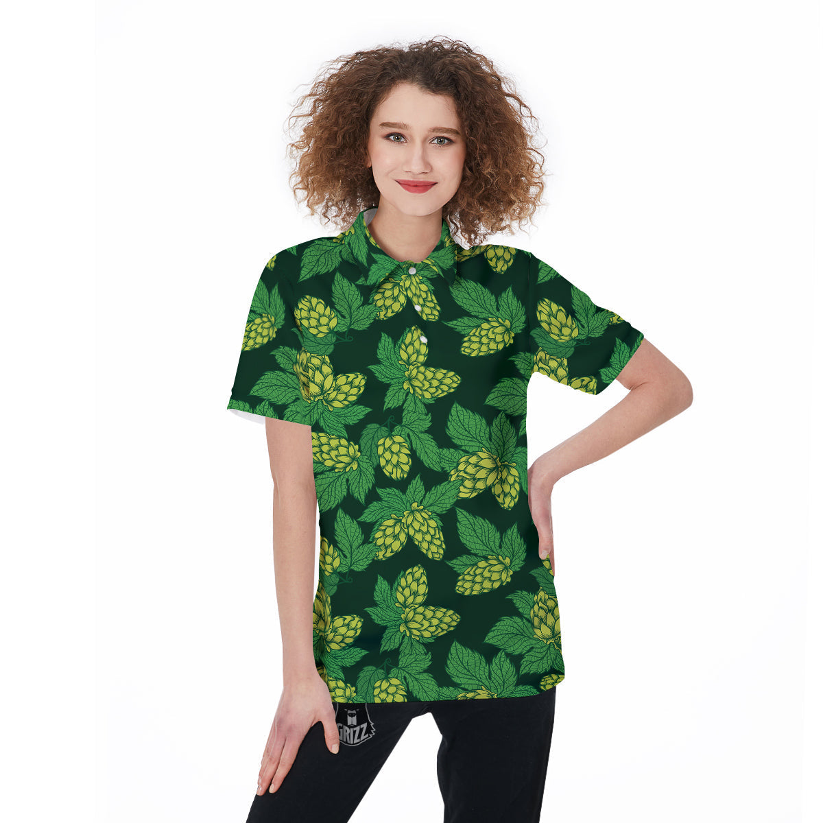 Hop Cone Vintage Print Pattern Women's Golf Shirts-grizzshop