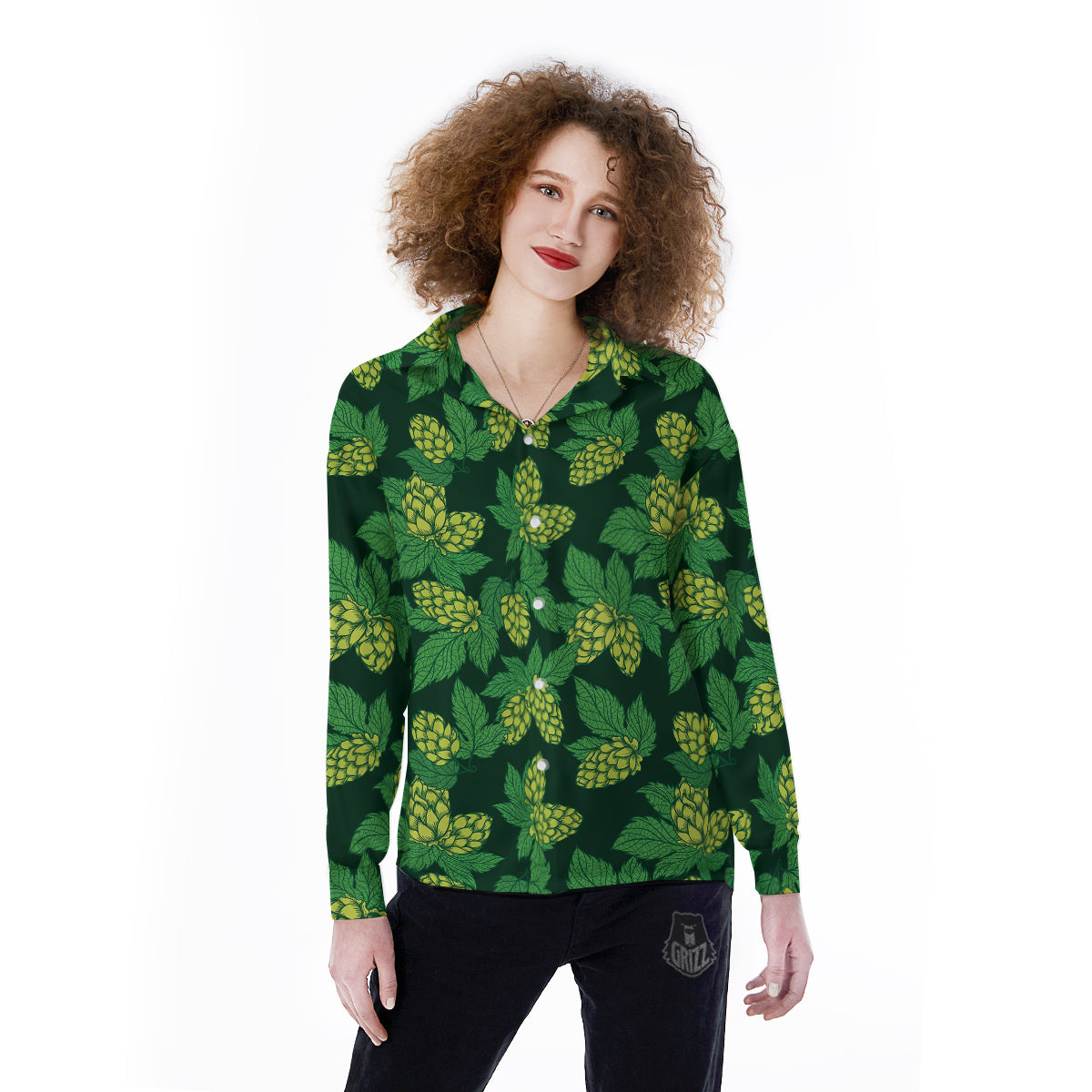 Hop Cone Vintage Print Pattern Women's Long Sleeve Shirts-grizzshop