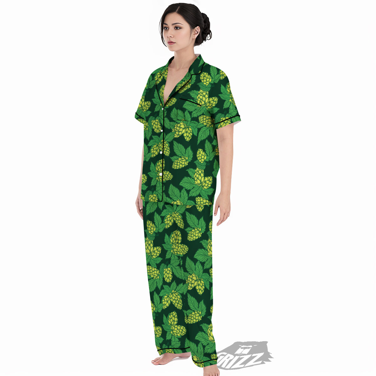 Hop Cone Vintage Print Pattern Women's Pajamas Set-grizzshop