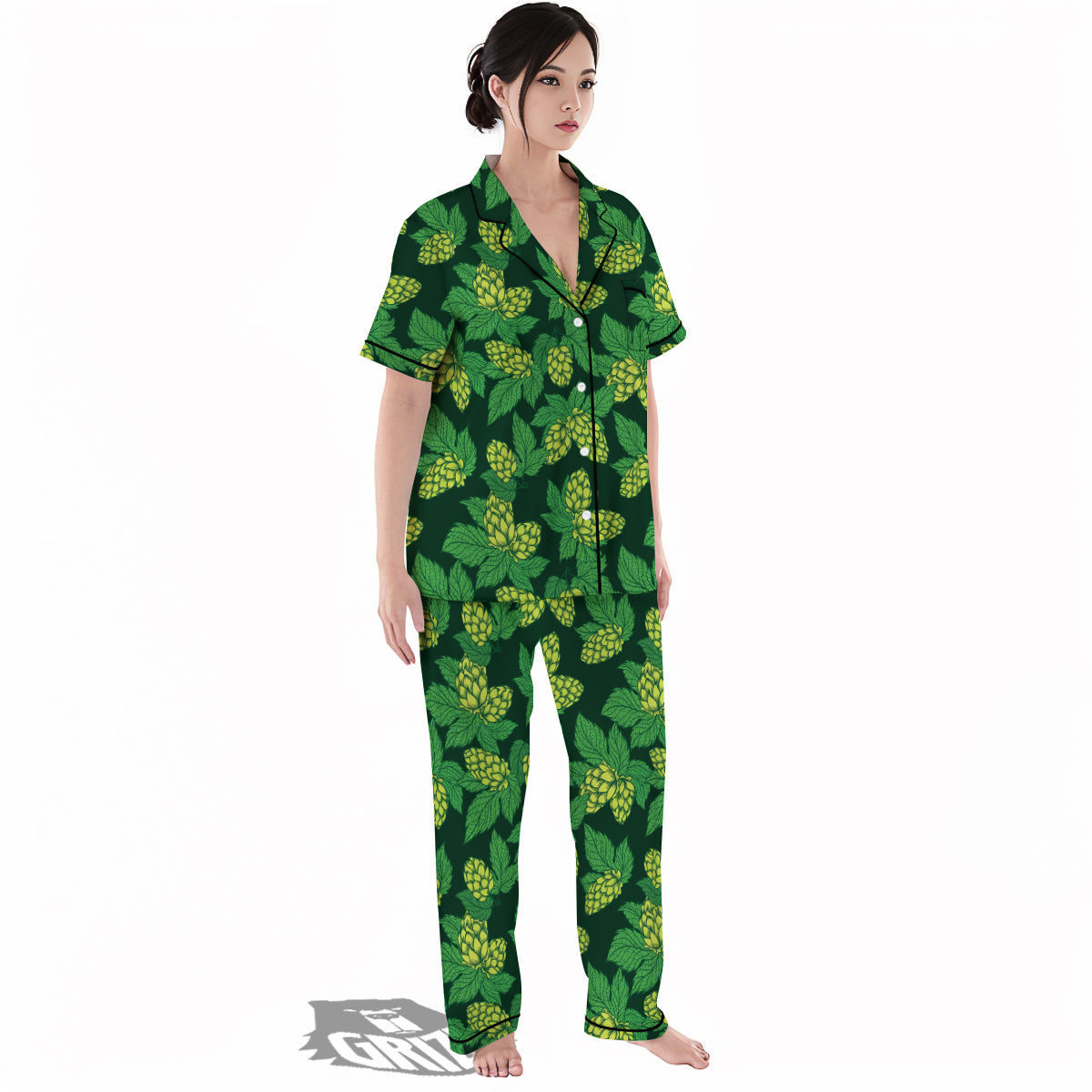 Hop Cone Vintage Print Pattern Women's Pajamas Set-grizzshop
