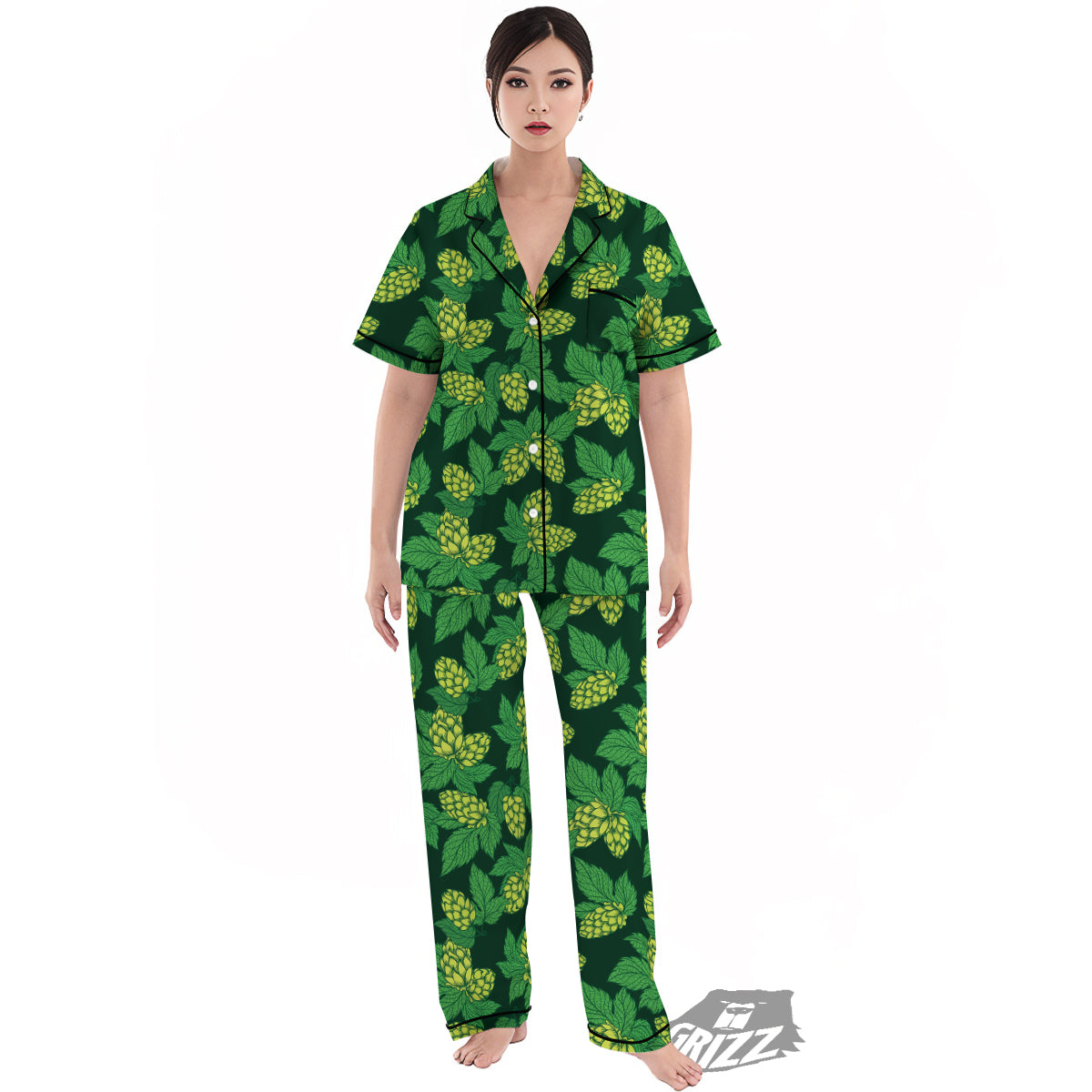 Hop Cone Vintage Print Pattern Women's Pajamas Set-grizzshop