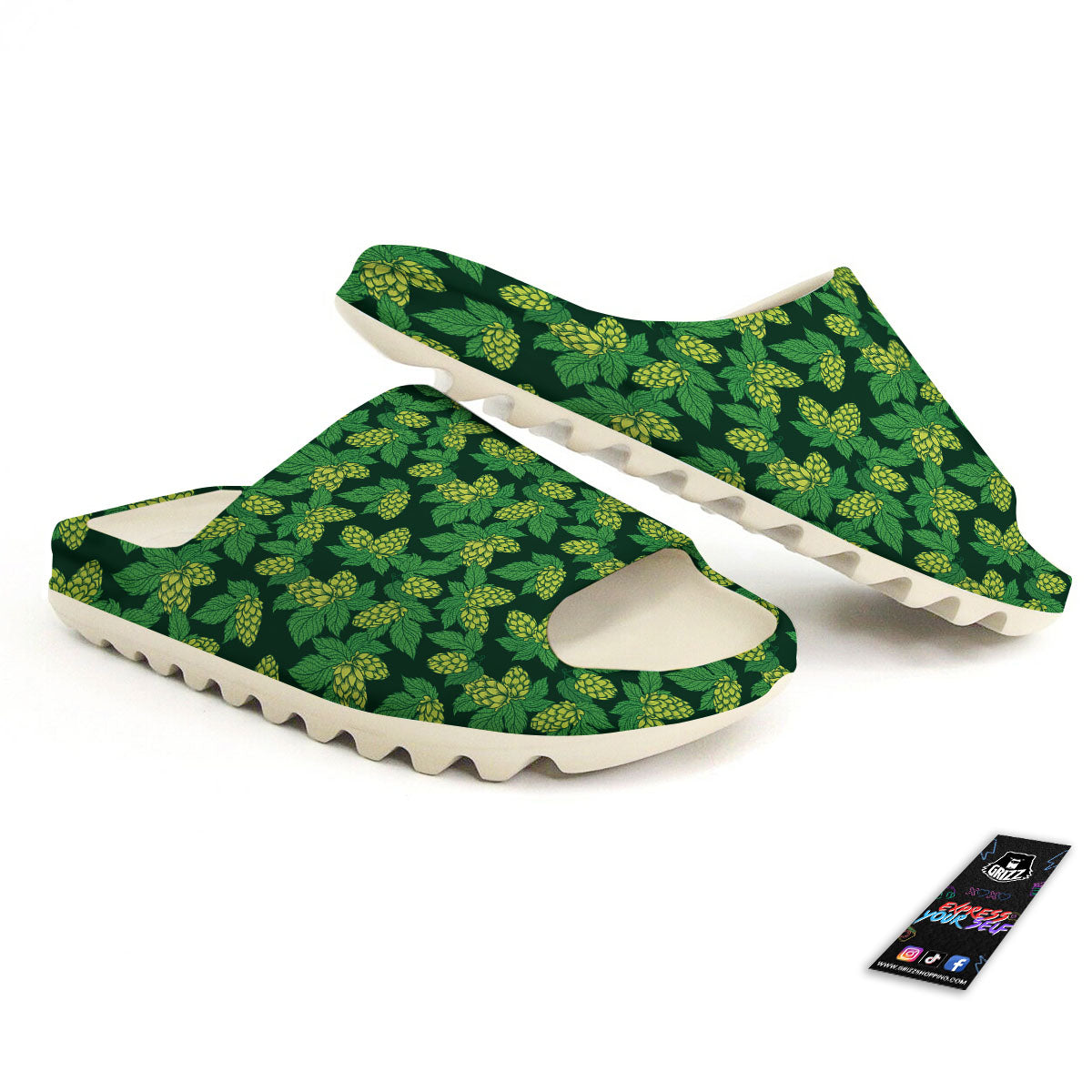 Hop Cone Green Print Pattern Sandals-grizzshop