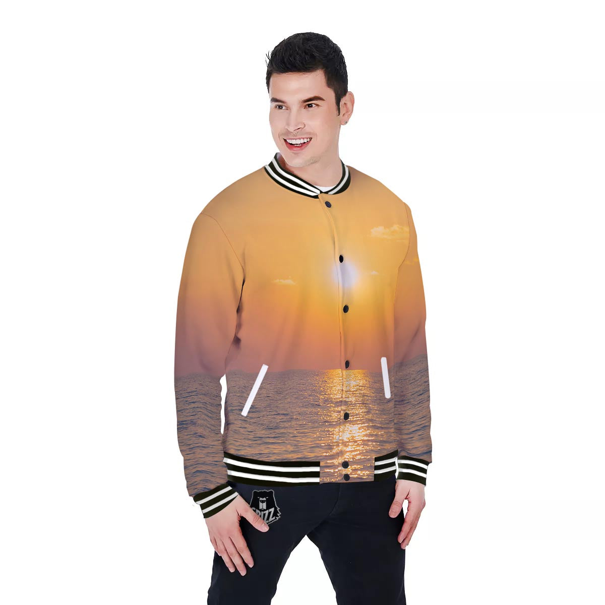 Horizon Sunrise Print Baseball Jacket-grizzshop