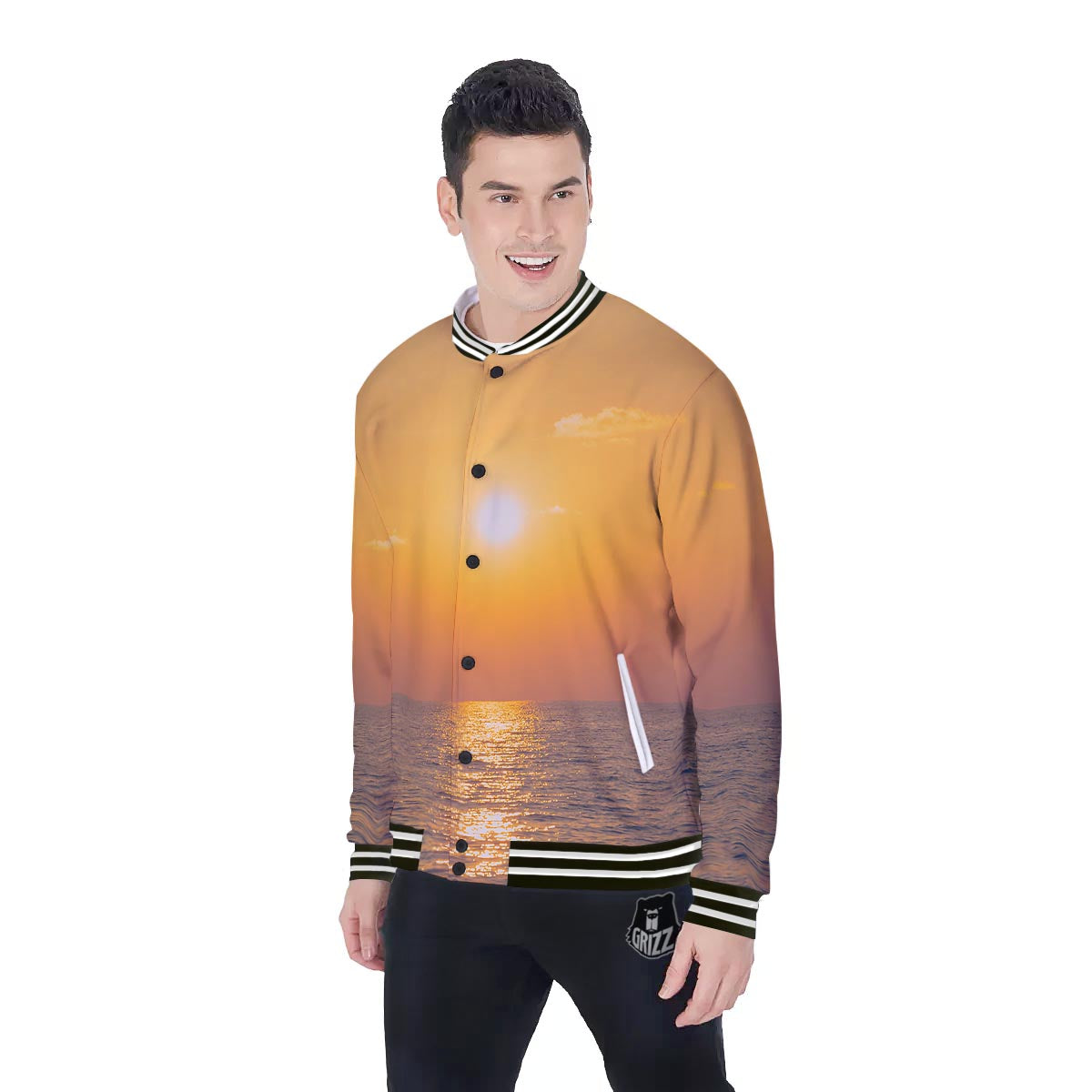 Horizon Sunrise Print Baseball Jacket-grizzshop