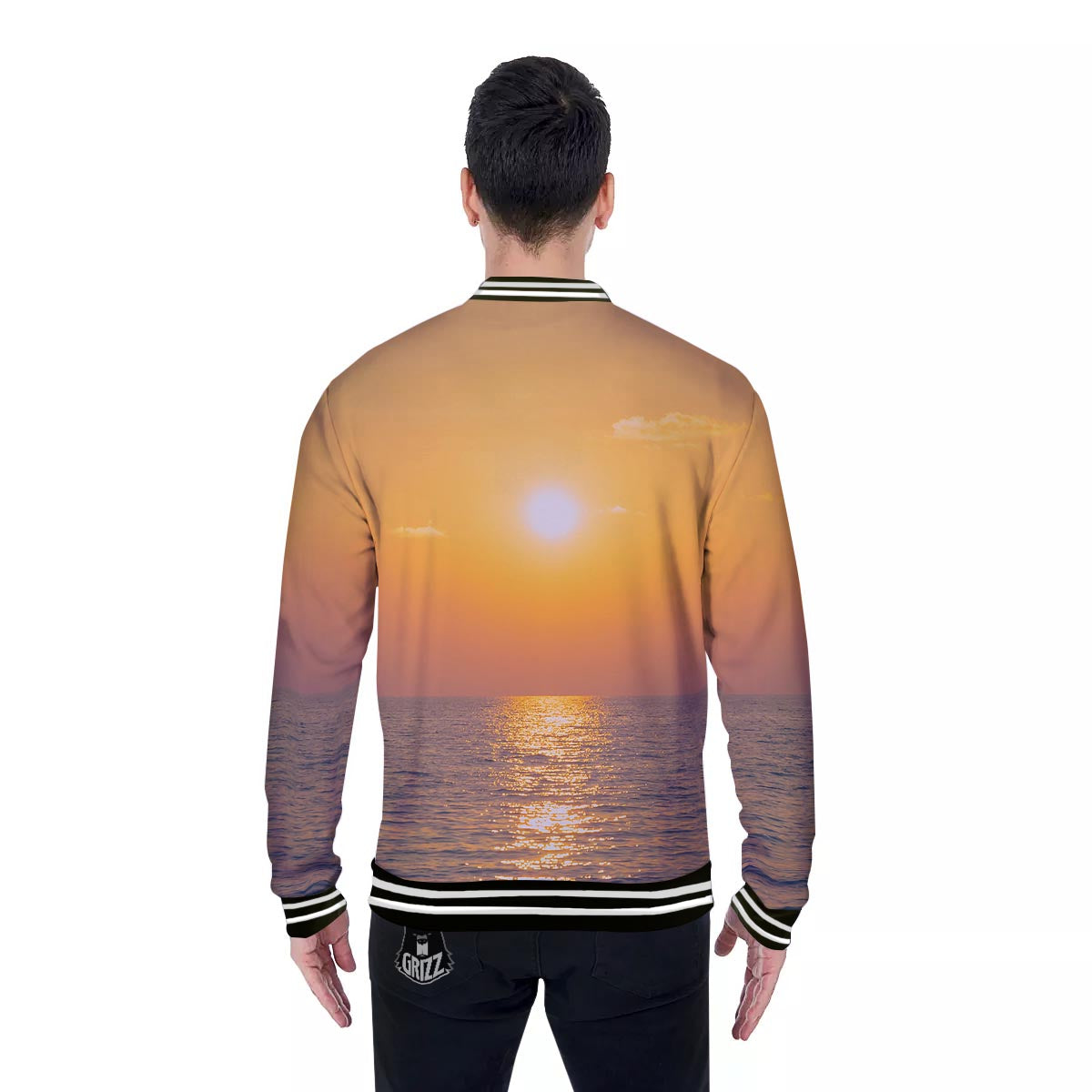 Horizon Sunrise Print Baseball Jacket-grizzshop