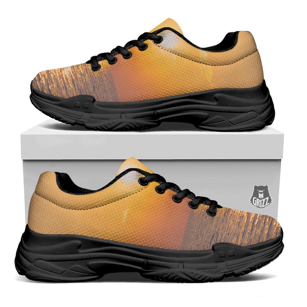 Horizon Sunrise Print Black Chunky Shoes-grizzshop