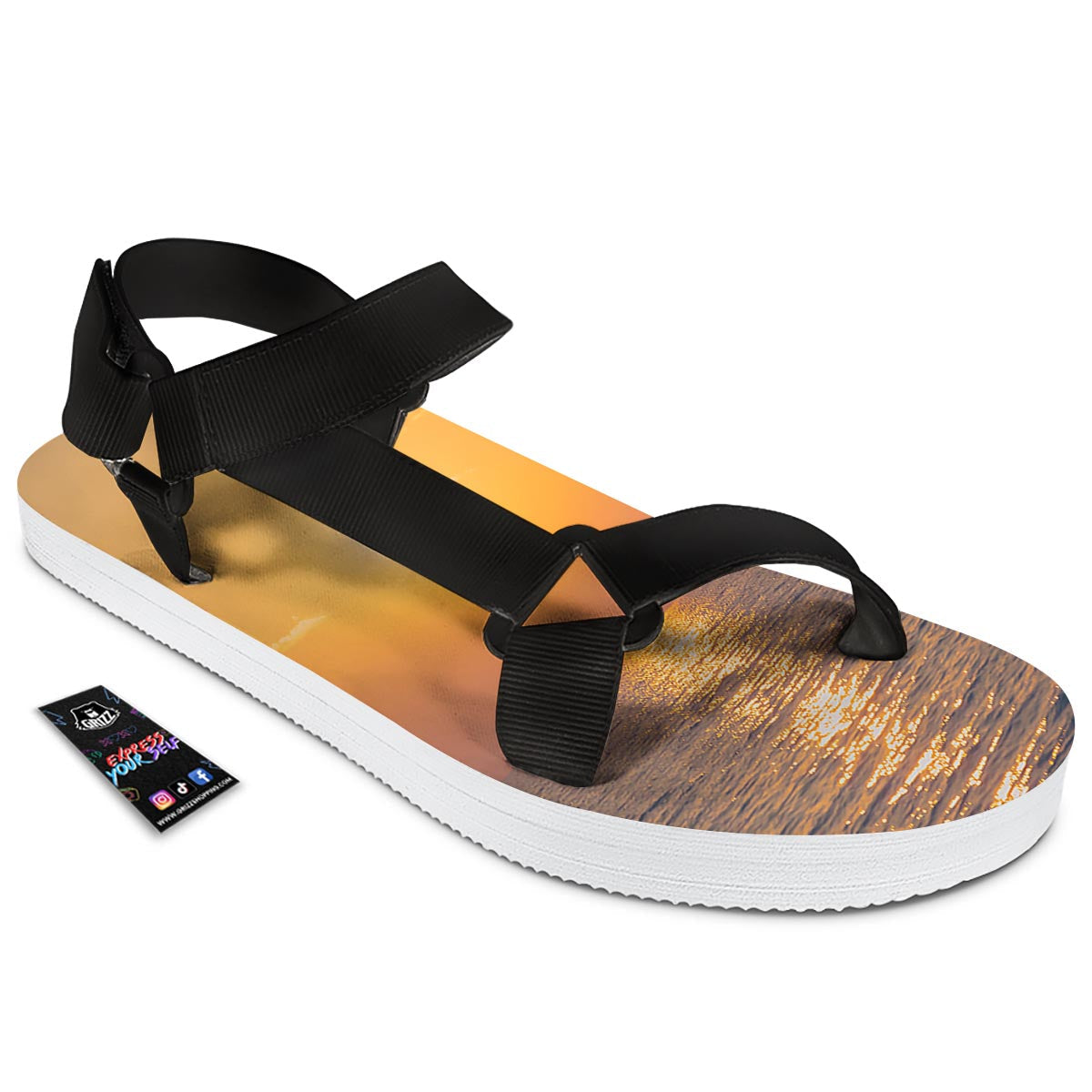 Horizon Sunrise Print Black Open Toe Sandals-grizzshop