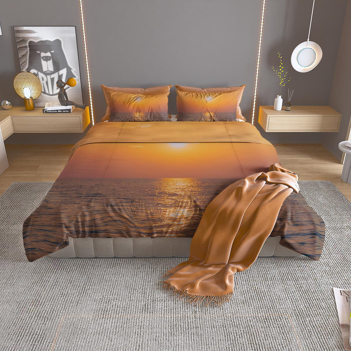 Horizon Sunrise Print Duvet Cover Bedding Set