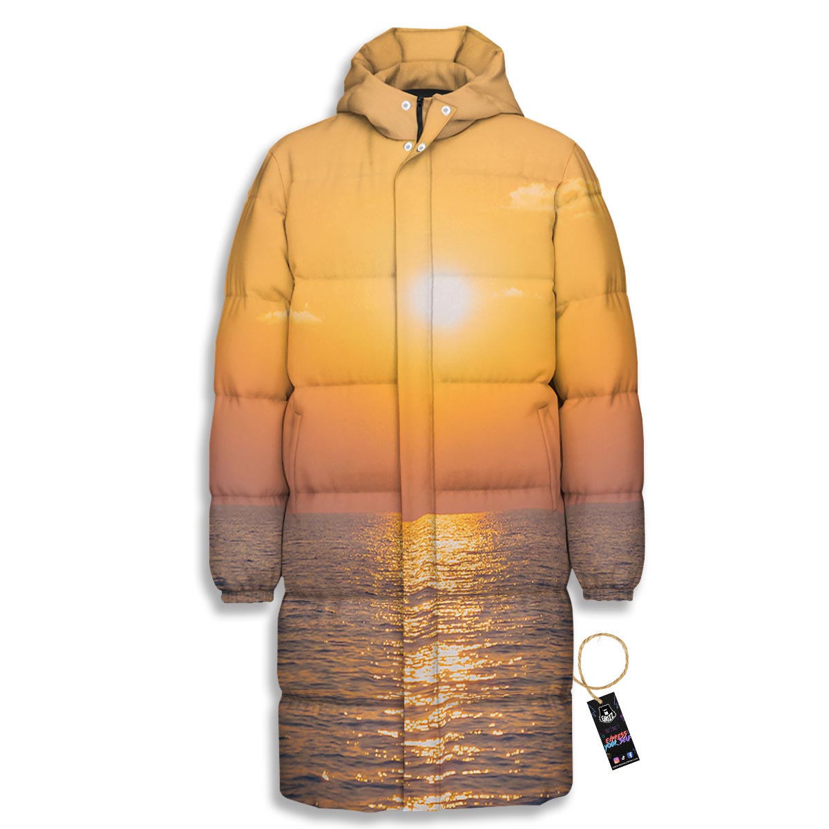 Horizon Sunrise Print Long Down Jacket-grizzshop