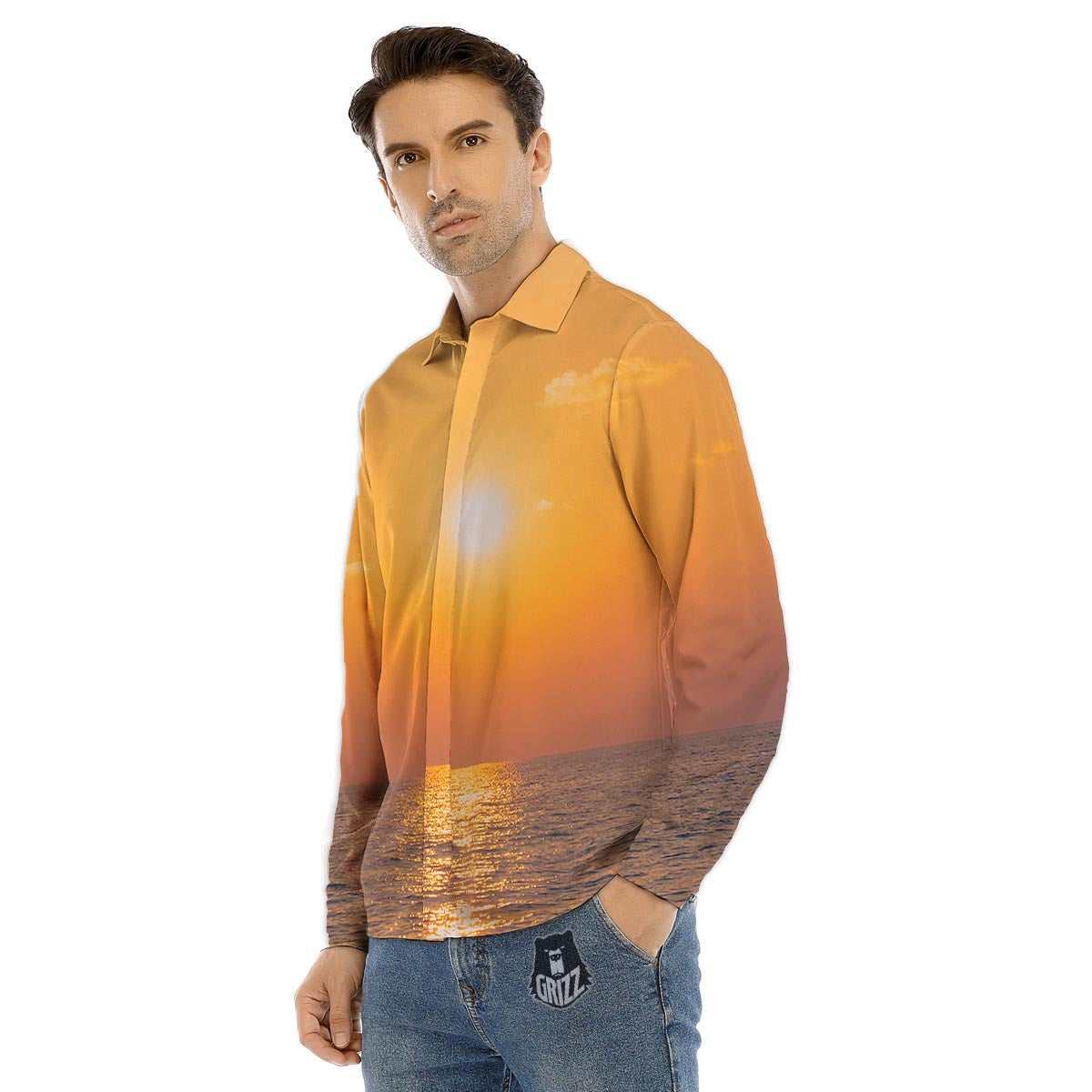 Horizon Sunrise Print Men's Dress Shirts-grizzshop