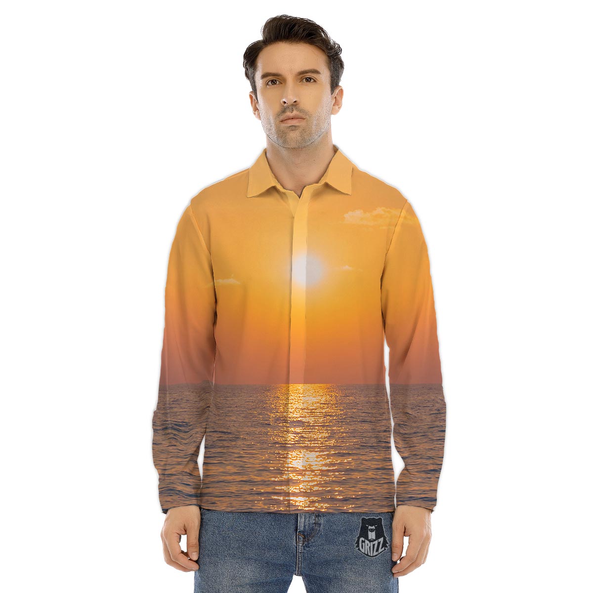 Horizon Sunrise Print Men's Dress Shirts-grizzshop
