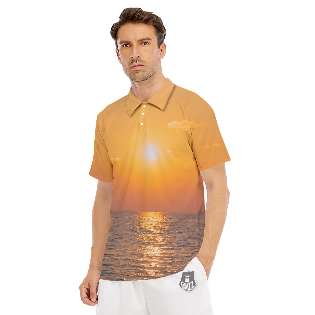 Horizon Sunrise Print Men's Golf Shirts-grizzshop