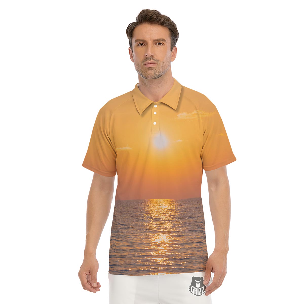 Horizon Sunrise Print Men's Golf Shirts-grizzshop