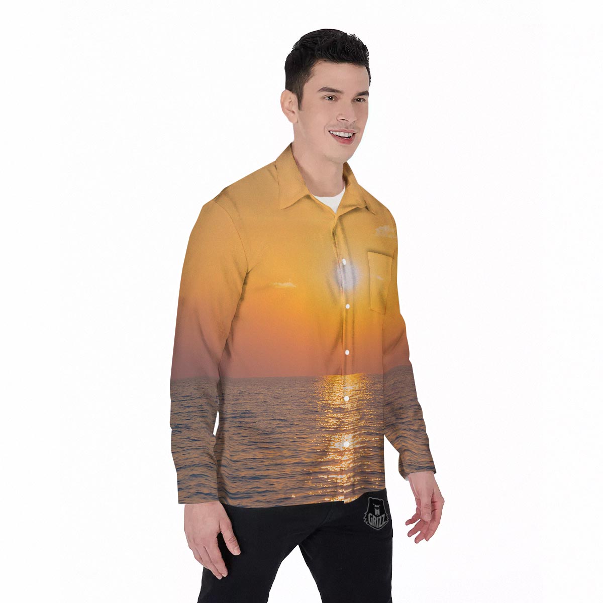 Horizon Sunrise Print Men's Long Sleeve Shirts-grizzshop