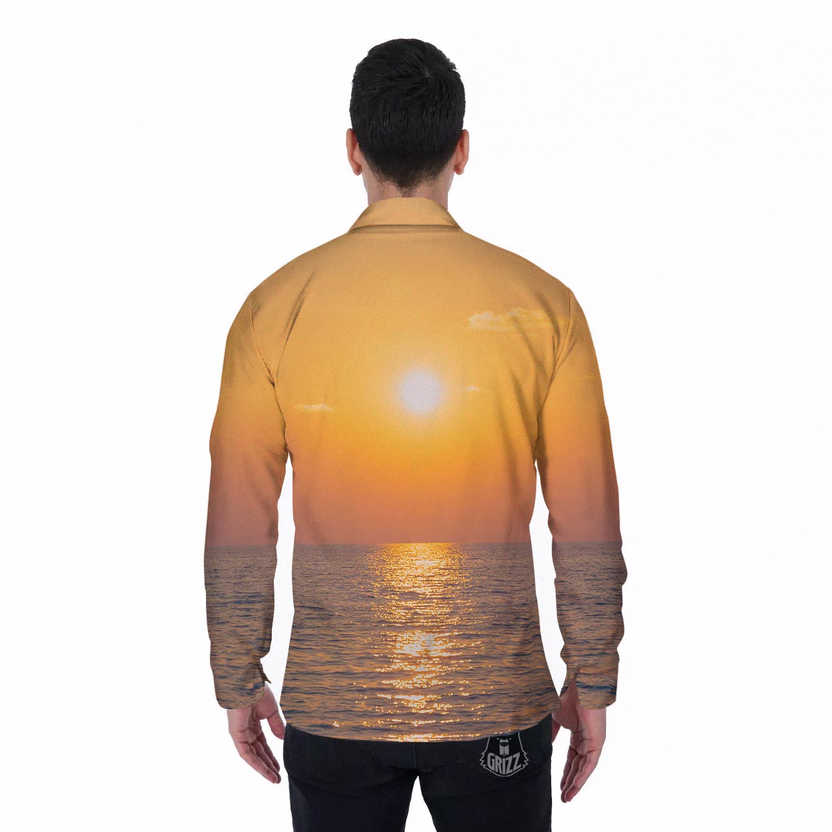 Horizon Sunrise Print Men's Long Sleeve Shirts-grizzshop